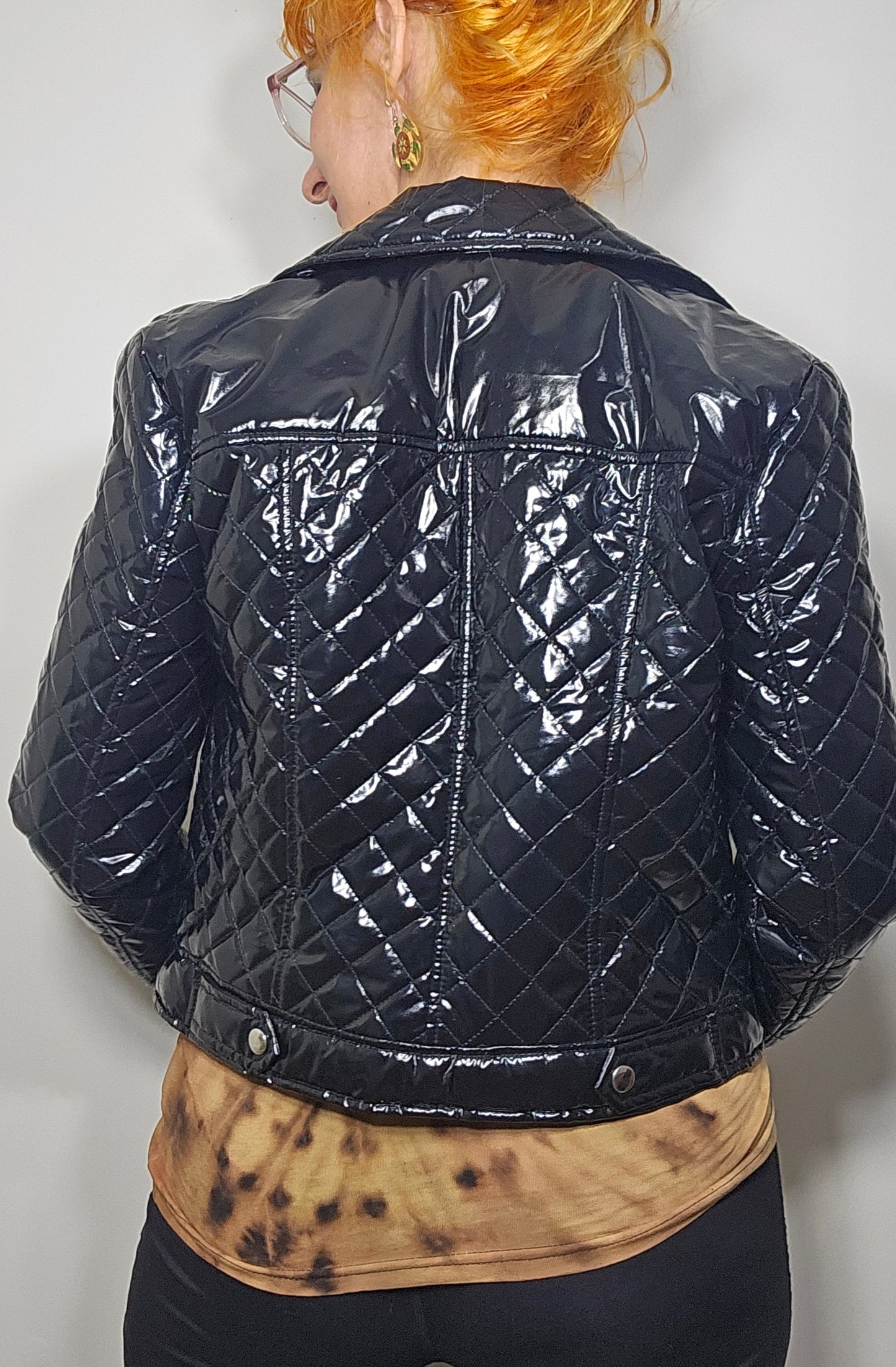 Women's Black Jacket - Black Quilted Puffer Biker Jacket