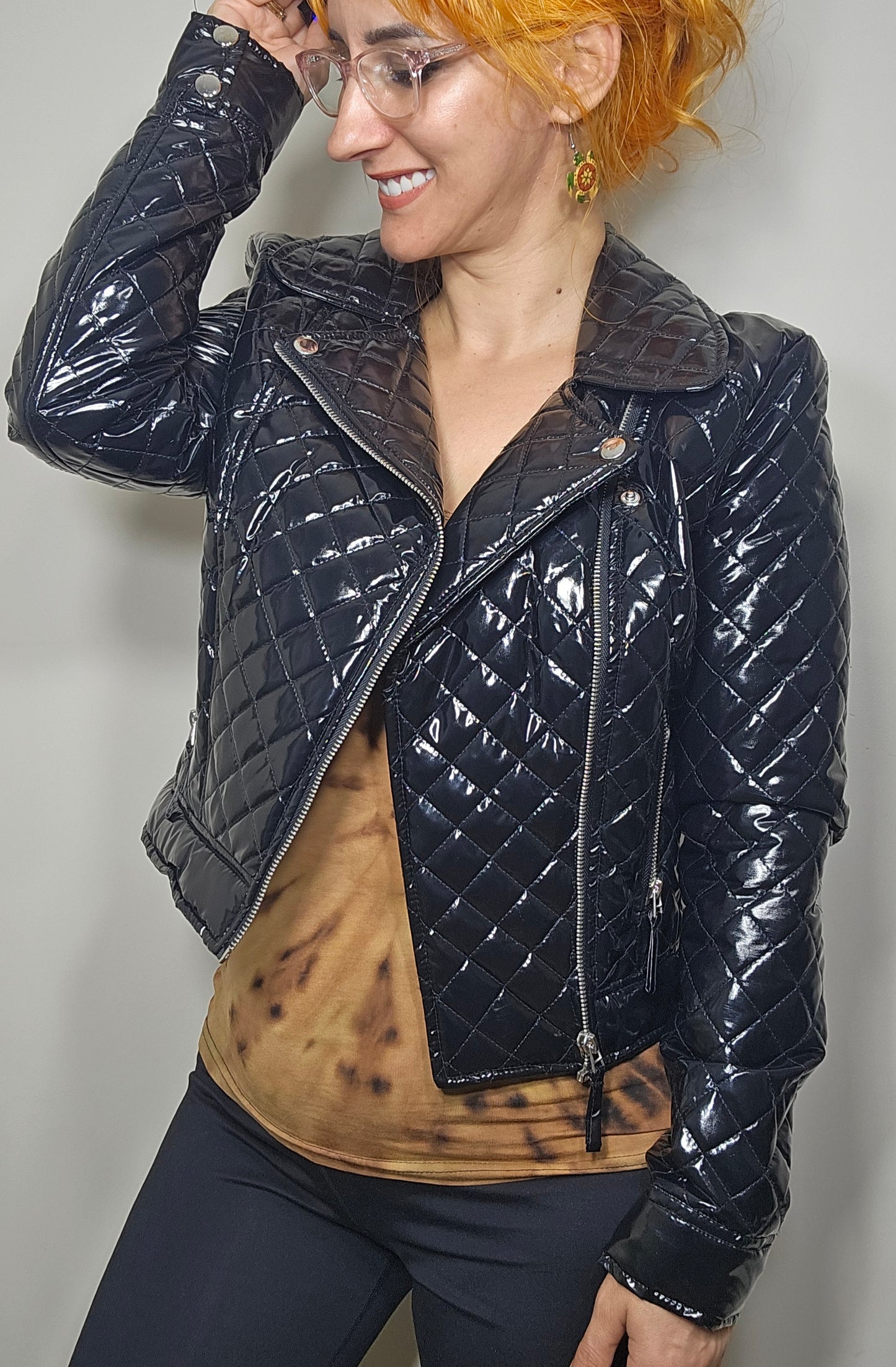 Women's Black Jacket - Black Quilted Puffer Biker Jacket