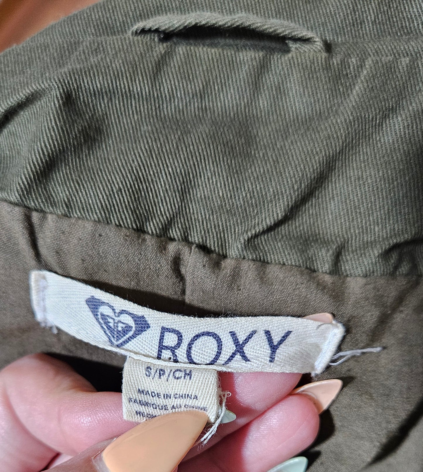 Roxy Womens Jacket Size M Khaki Hidden Hood Hooded - Preloved Jacket