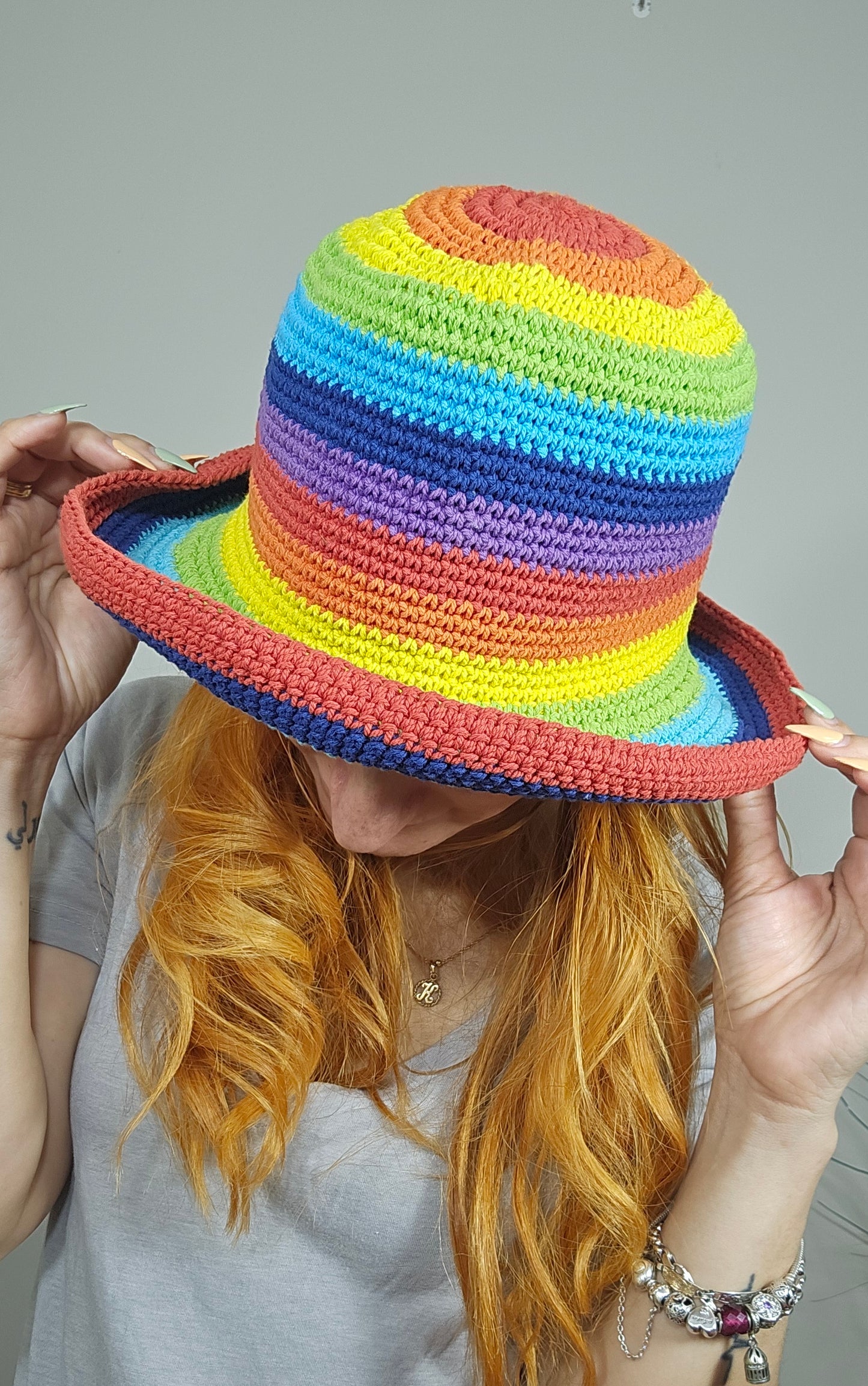 Rainbow Crochet Hat Hippie Bohemian style