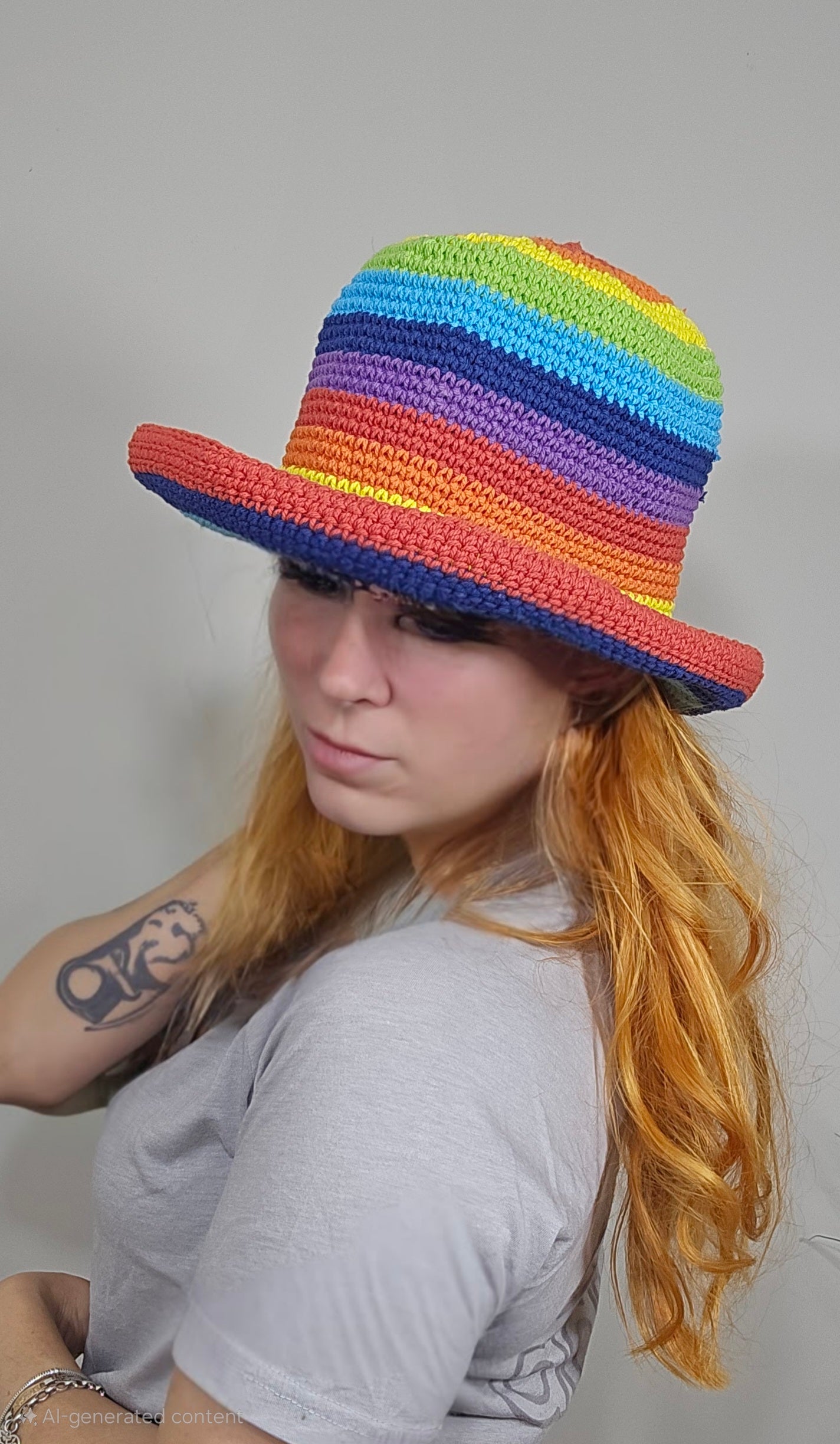 Rainbow Crochet Hat Hippie Bohemian style