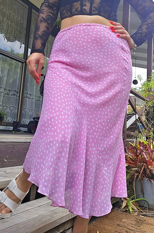 Midi skirt - Preloved skirt - Pink polka skirt