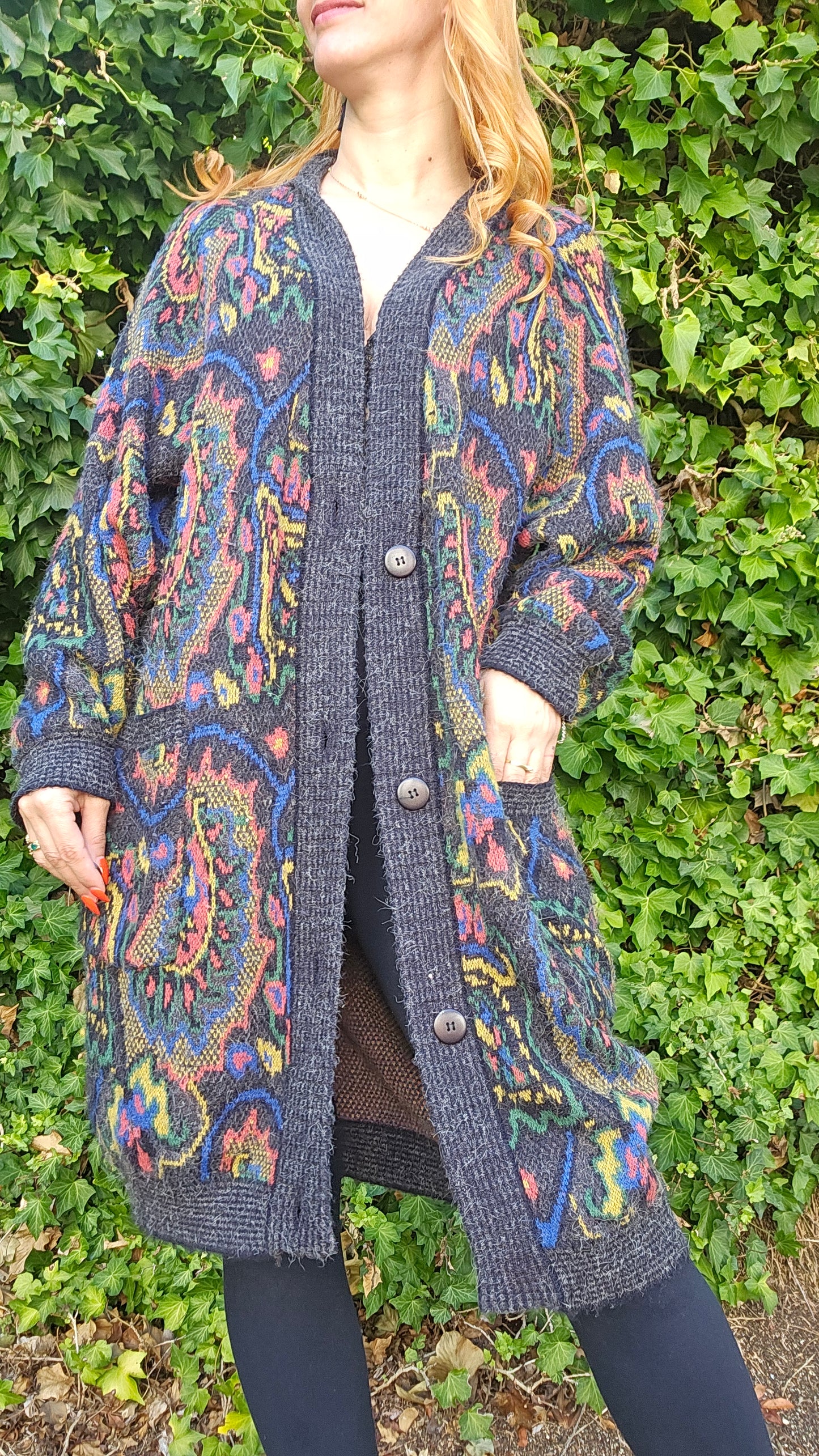 Vintage Cardi - Knitted Coat - Long Coat - Cardigan