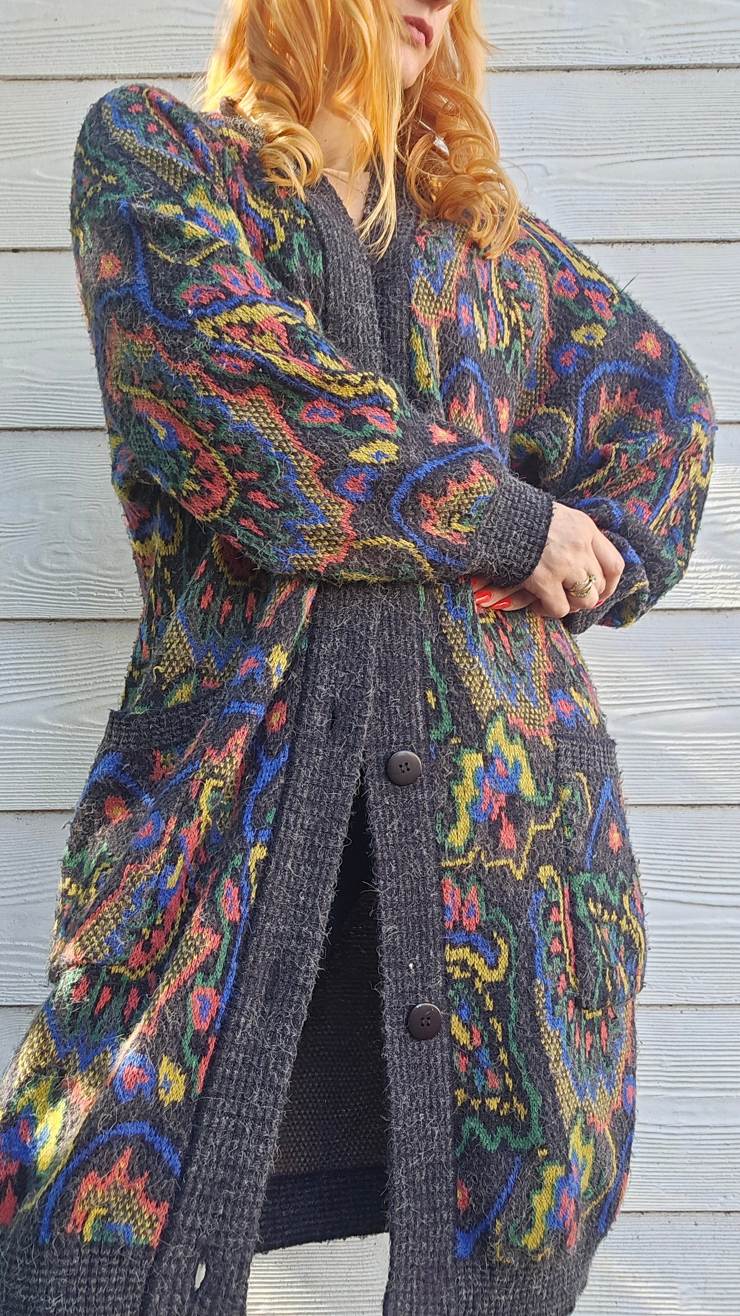 Vintage Cardi - Knitted Coat - Long Coat - Cardigan