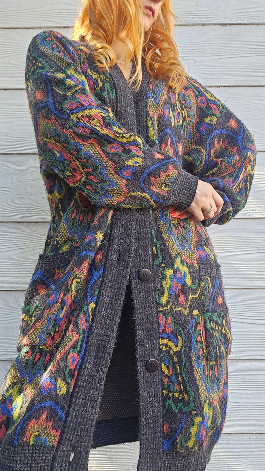 Vintage Cardi - Knitted Coat - Long Coat - Cardigan