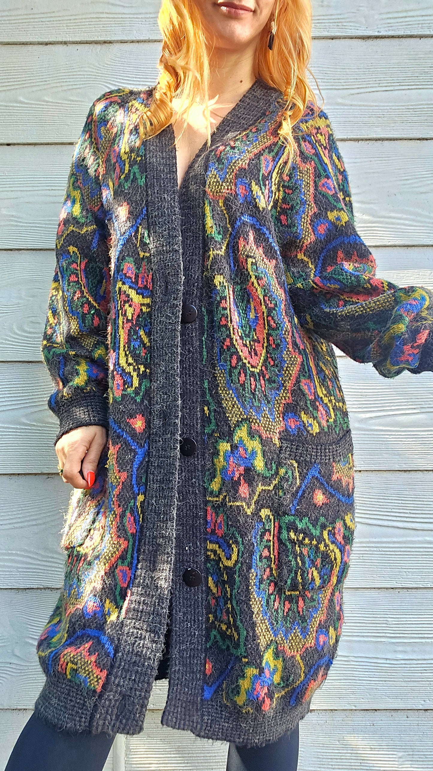 Vintage Cardi - Knitted Coat - Long Coat - Cardigan