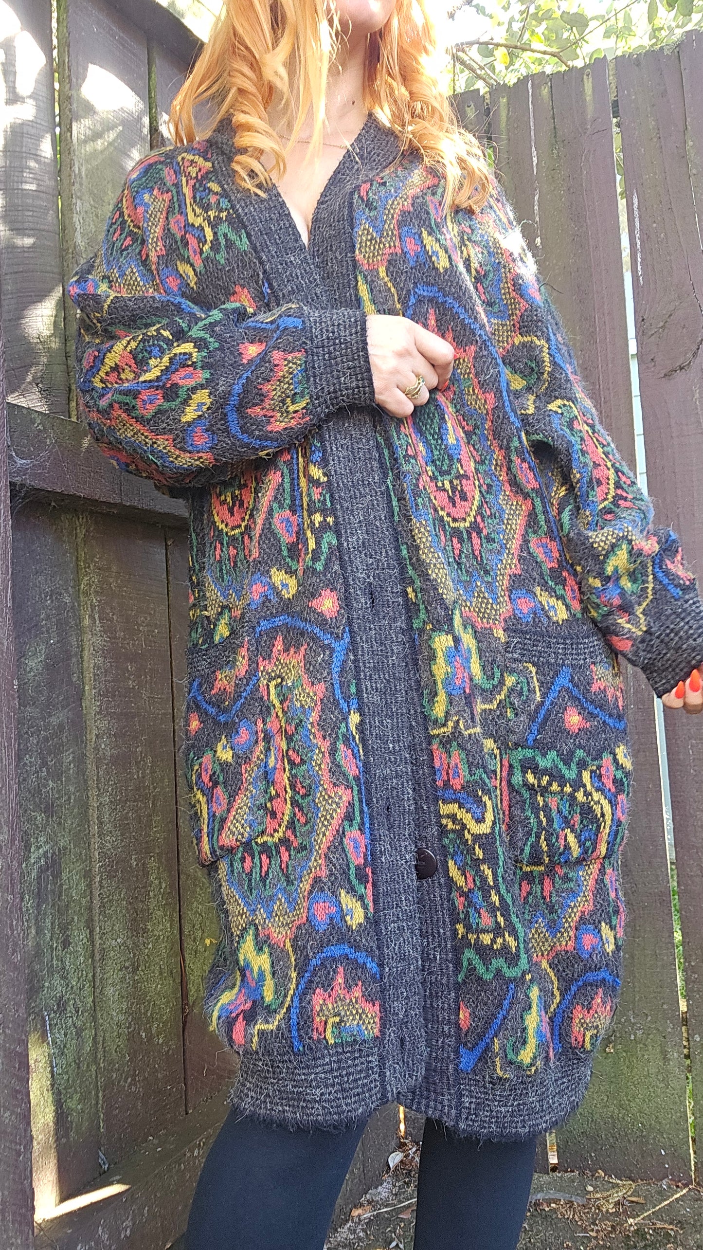 Vintage Cardi - Knitted Coat - Long Coat - Cardigan