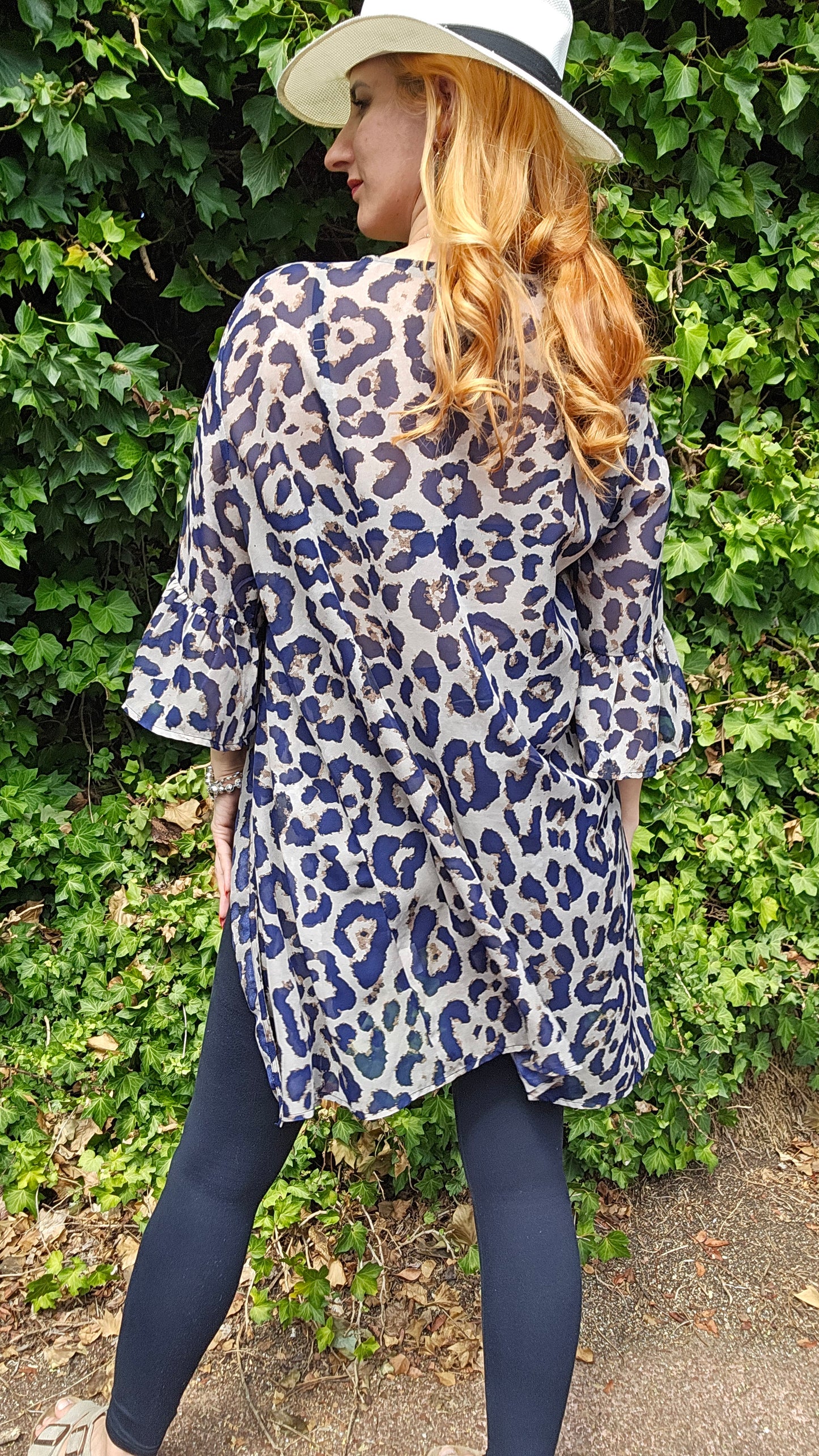 Sheer kimono with leopard print detail duster Jacket Kaftan top Kimono Sleeve