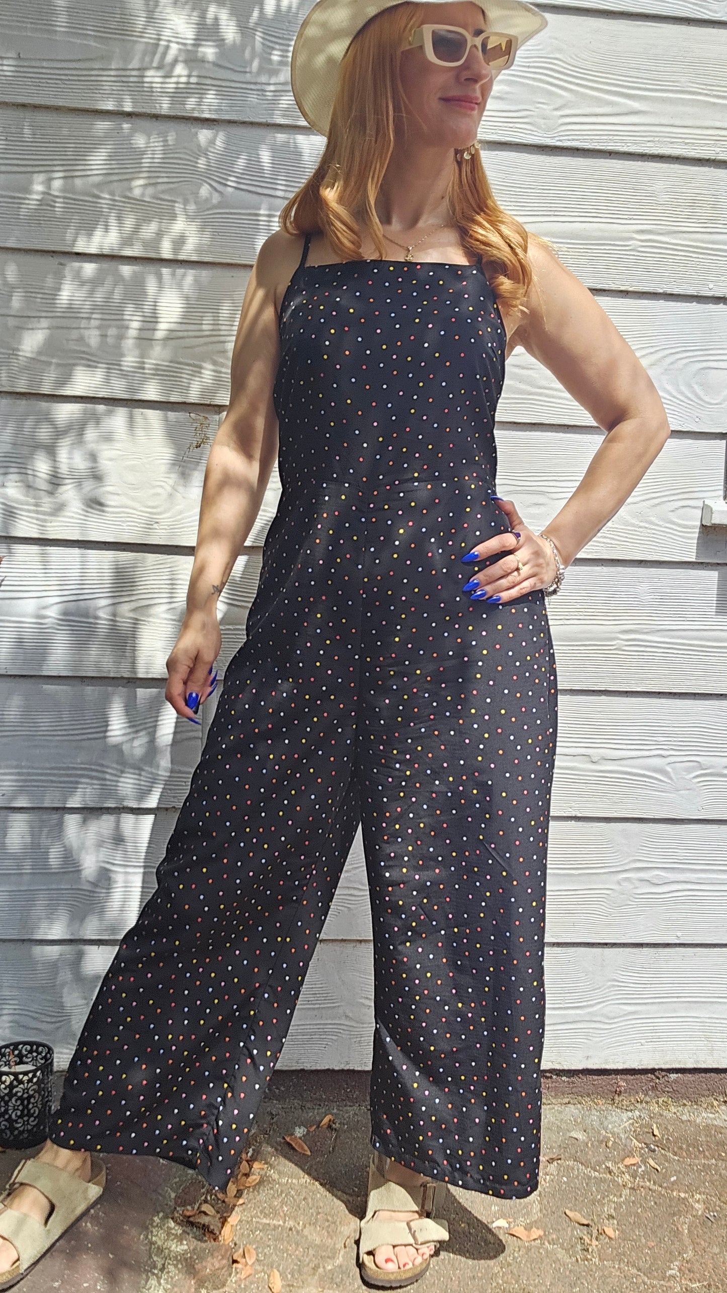Polka Dot Jumpsuit - Wide Leg Jumpsuit - Preloved Jumpsuit - used jumpsuit