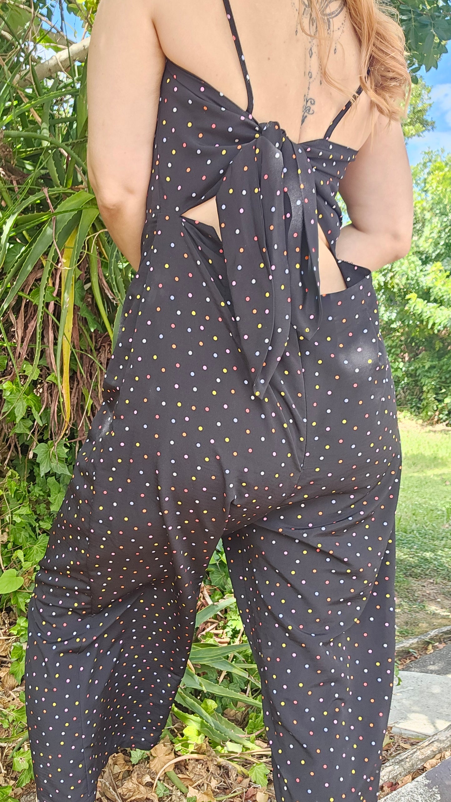Polka Dot Jumpsuit - Wide Leg Jumpsuit - Preloved Jumpsuit - used jumpsuit