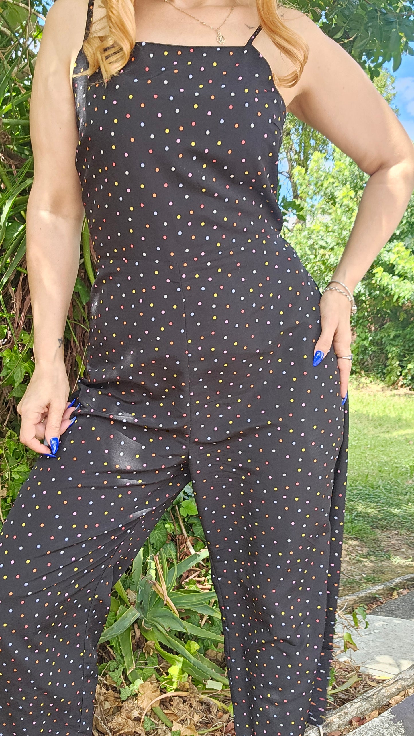 Polka Dot Jumpsuit - Wide Leg Jumpsuit - Preloved Jumpsuit - used jumpsuit