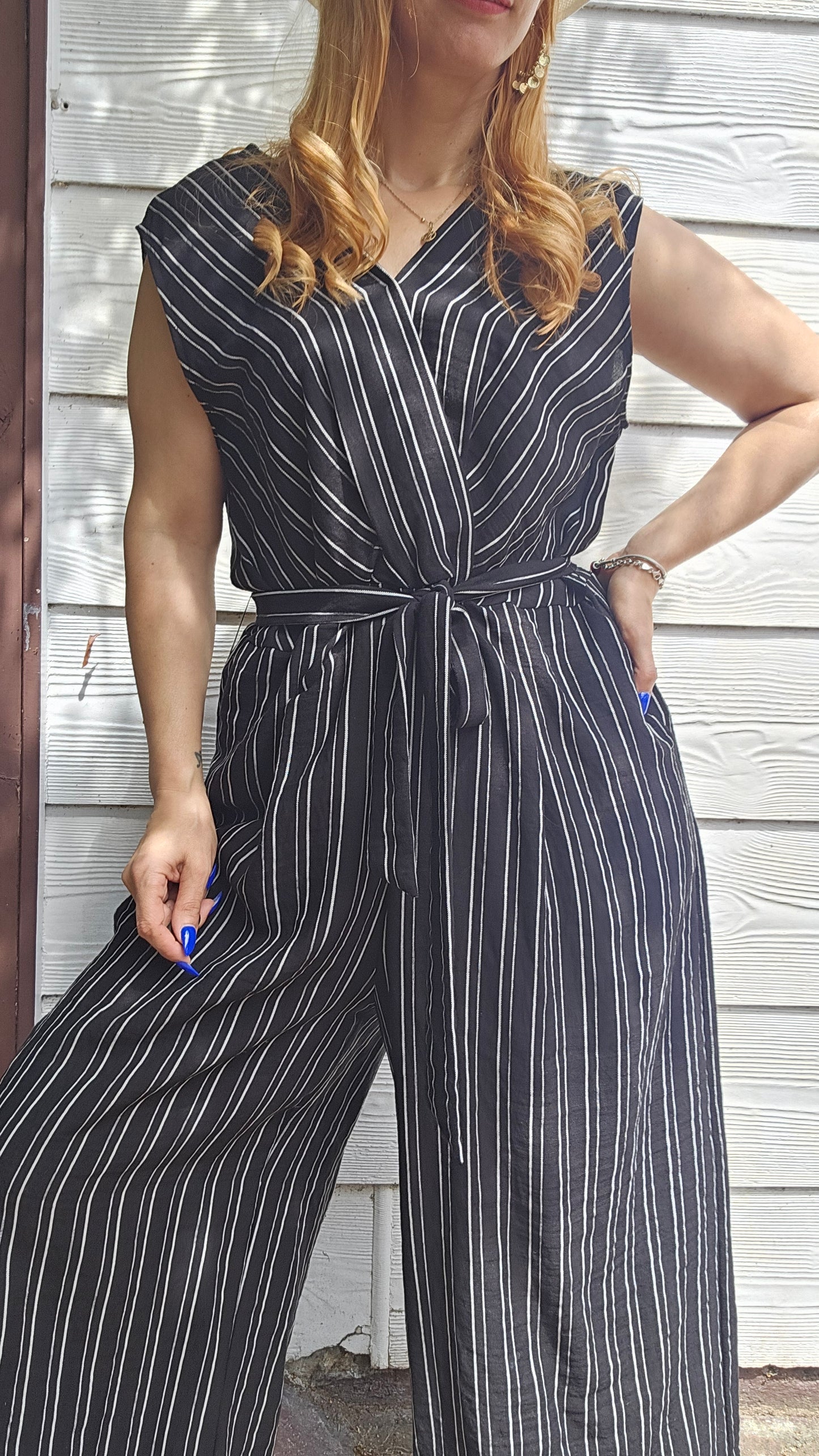 Lovely used Jumpsuit - Belted jumpsuit - Striped jumpsuit Size 14.