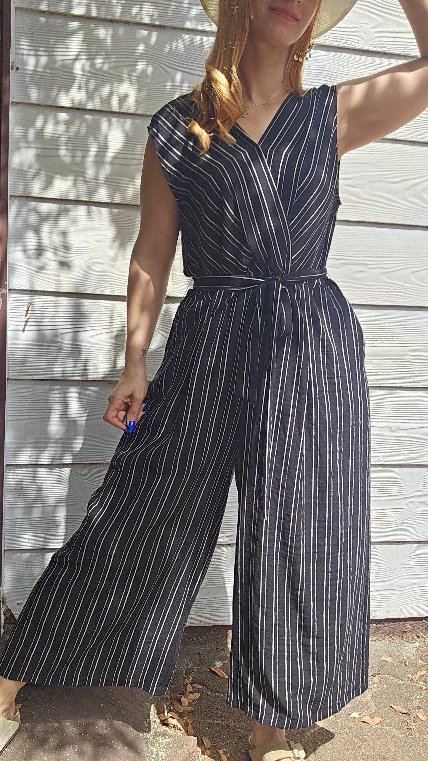 Lovely used Jumpsuit - Belted jumpsuit - Striped jumpsuit Size 14.