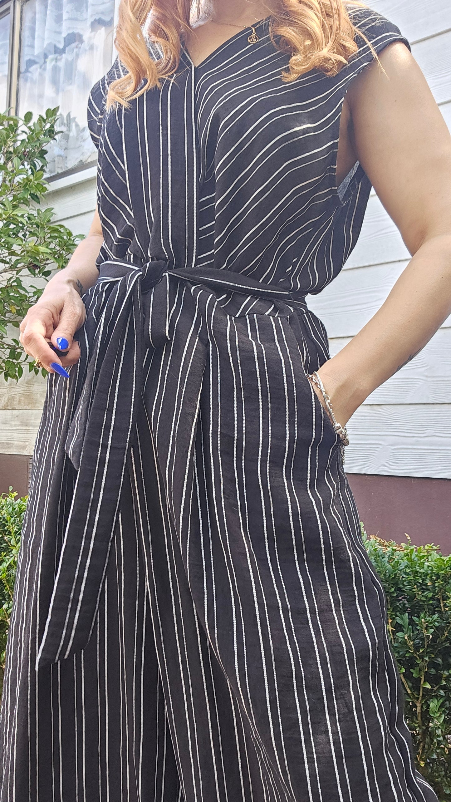 Lovely used Jumpsuit - Belted jumpsuit - Striped jumpsuit Size 14.