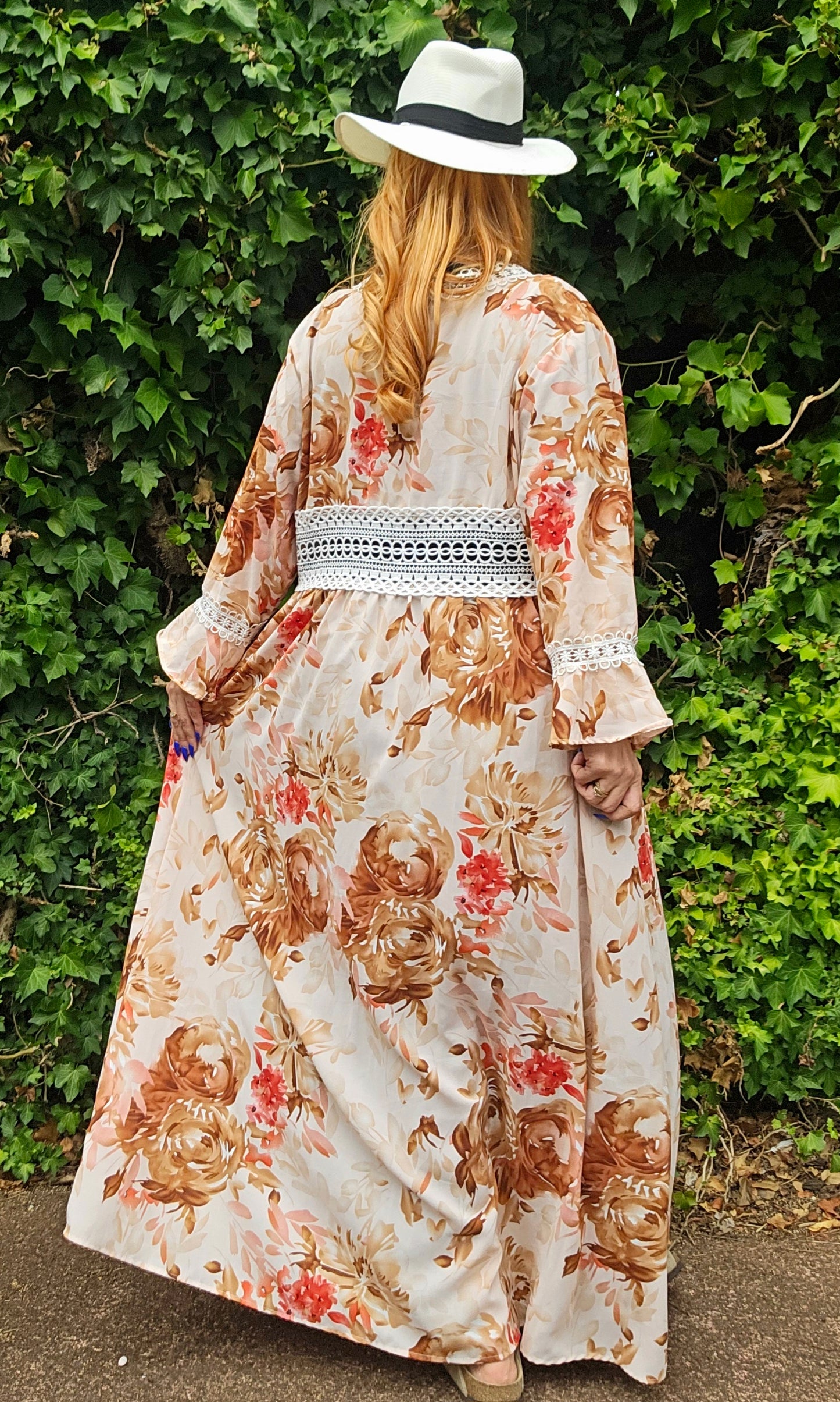 Bohemian cover-up Kimono floral long Light Coat