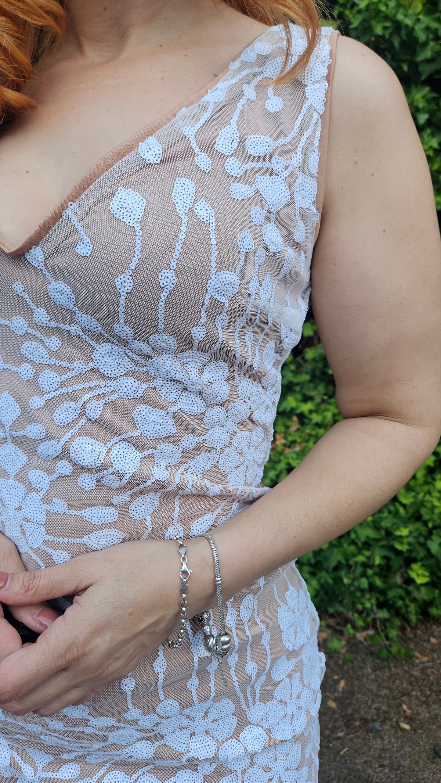 Fall Dresses for Women Embroidered Mesh Overlay Tank Dress Dresses for Women (Color : White & Nude)