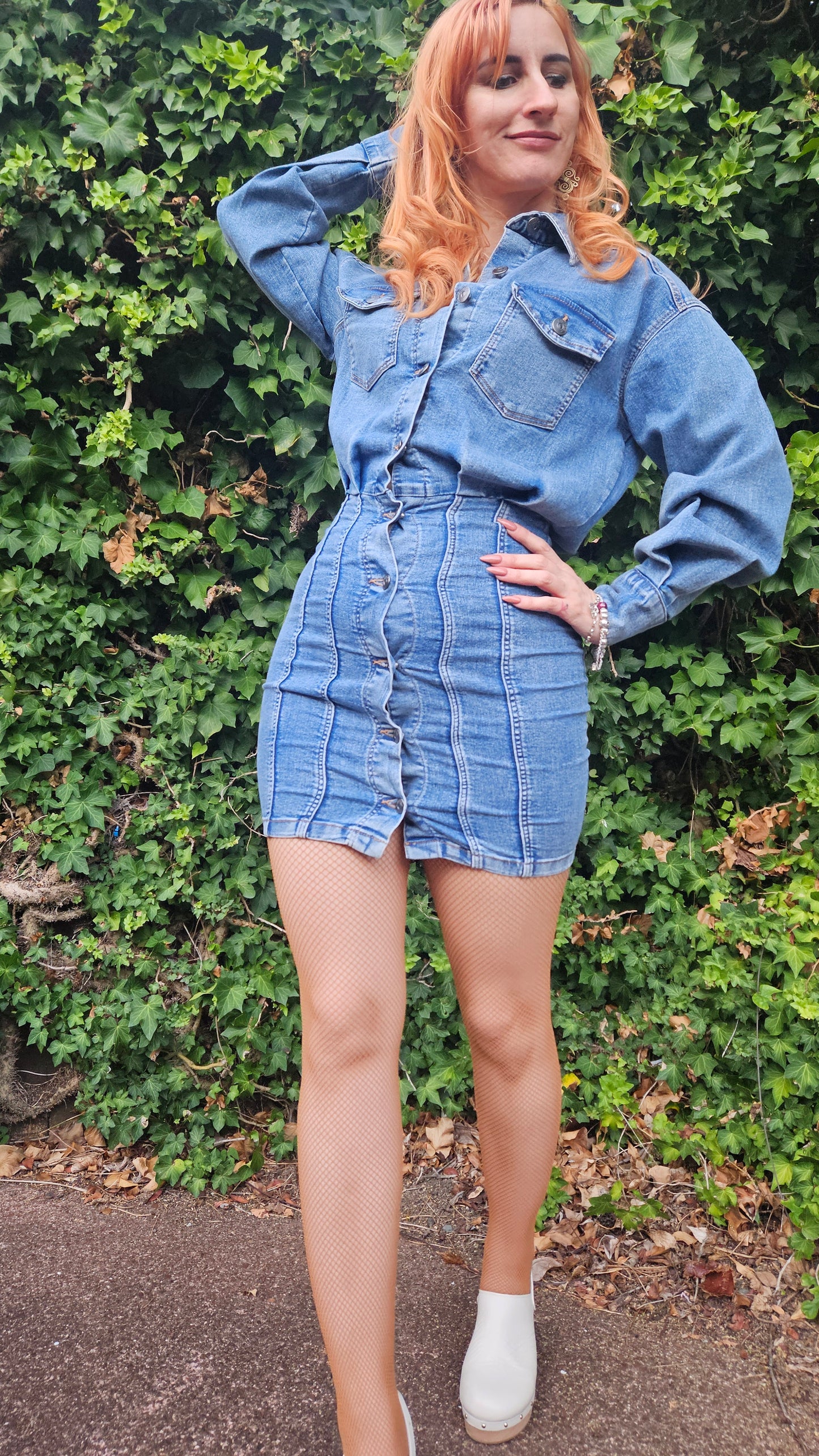 H&M Long Sleeve Button Up Denim Dress Dress
