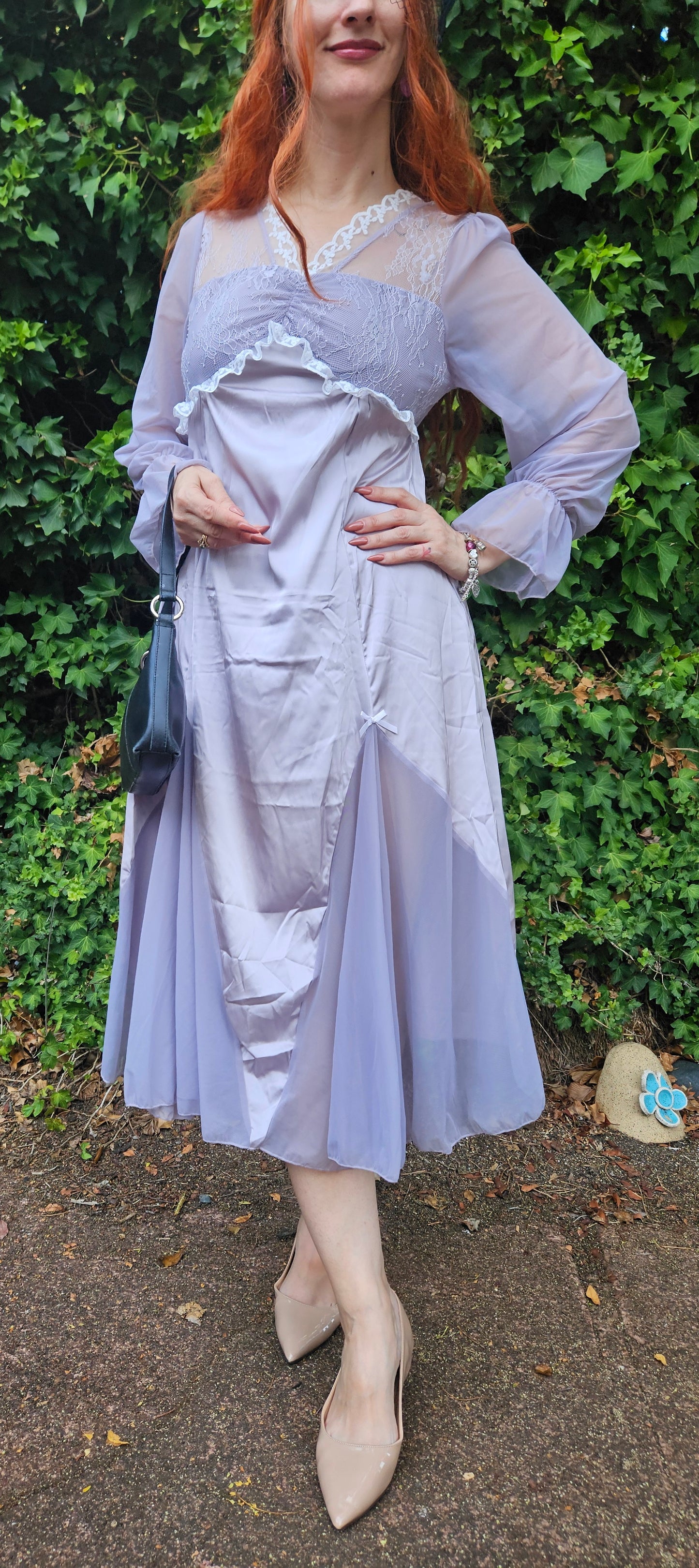 Long sleeves Vintage Slip wear - slip Dress- Night Gown - nighty