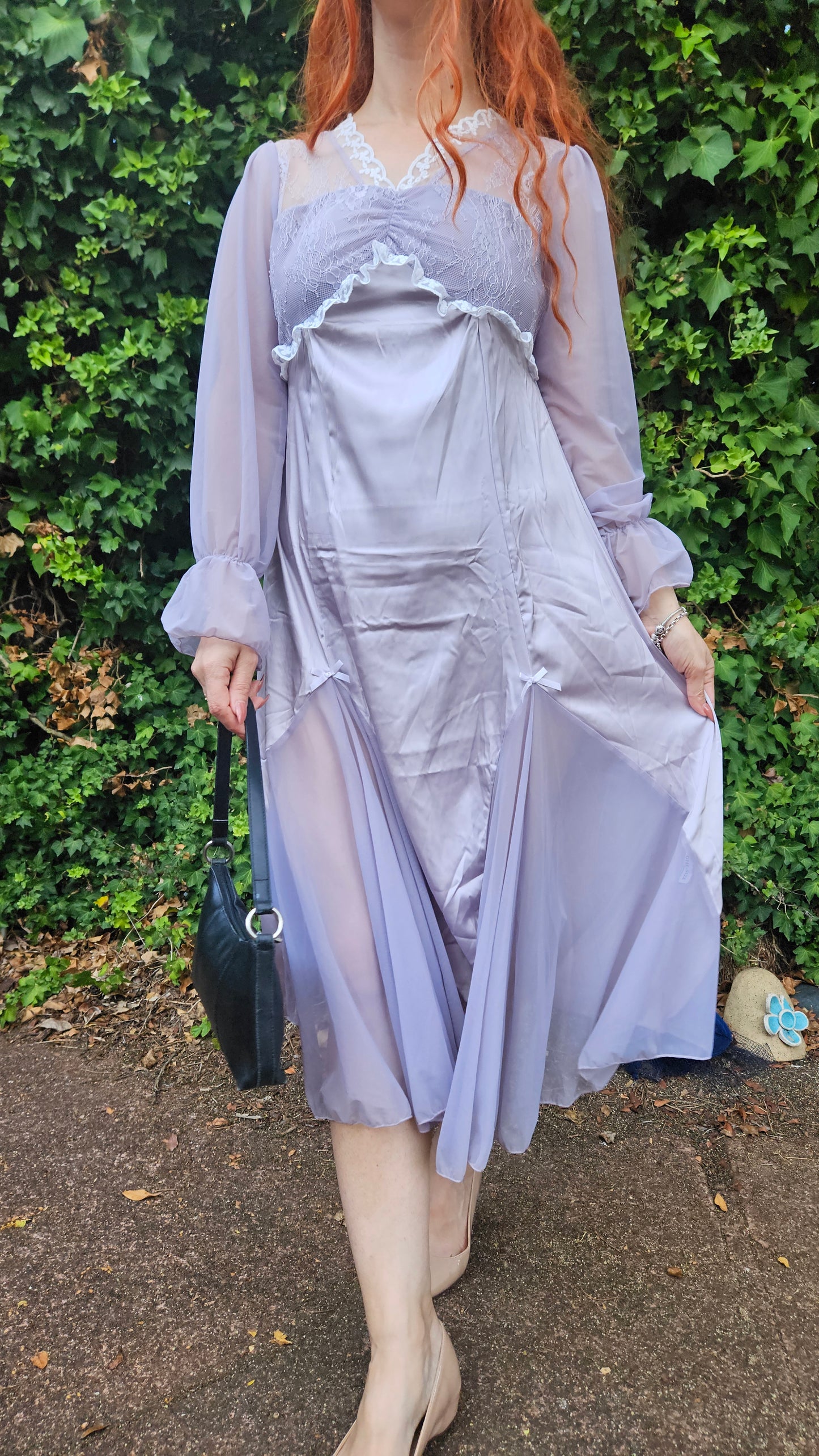 Long sleeves Vintage Slip wear - slip Dress- Night Gown - nighty