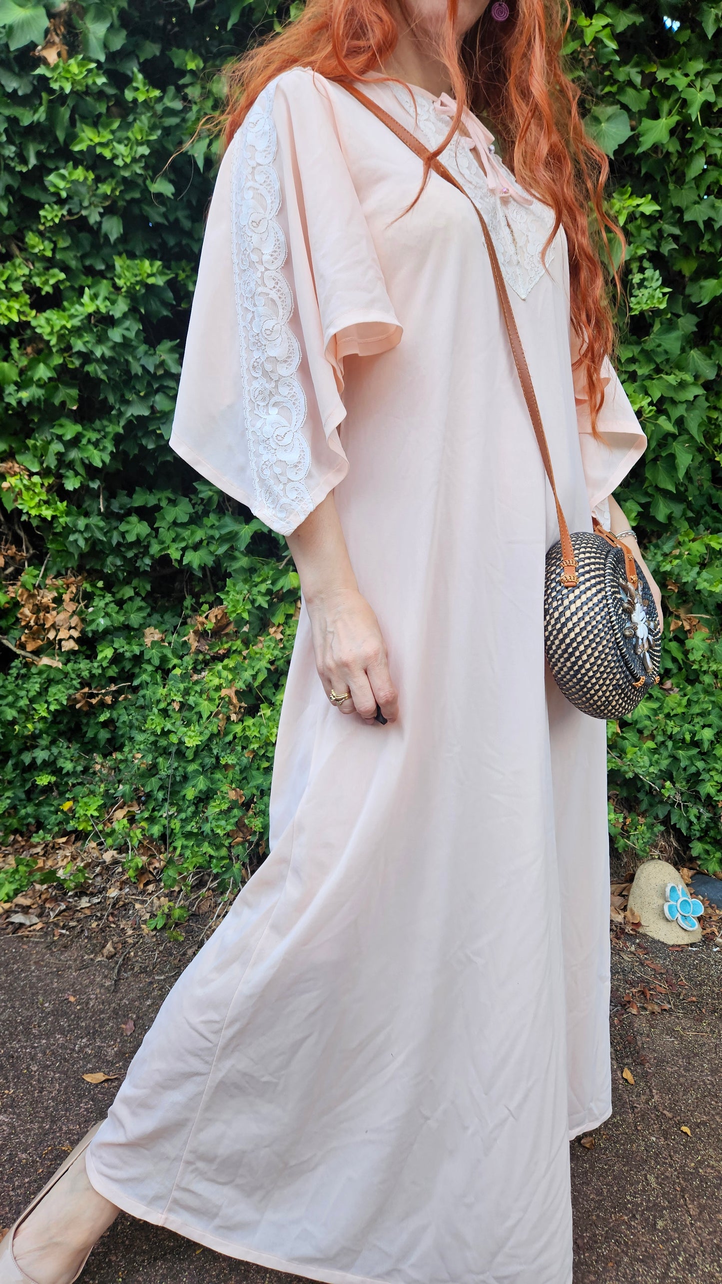 Vintage Bohemian dress - slip Dress- Night Gown - Size M.