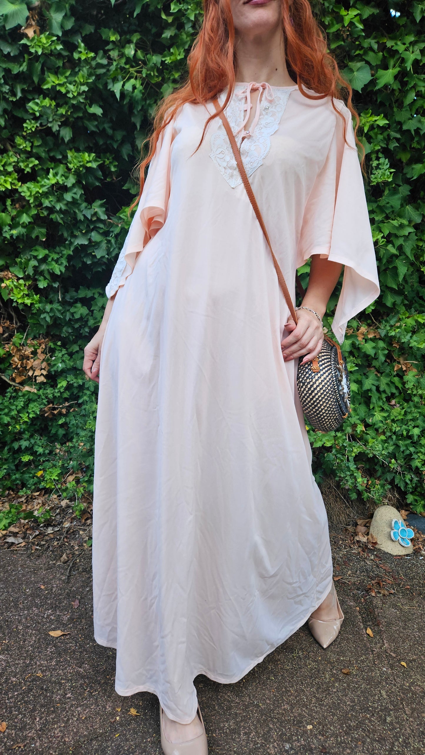 Vintage Bohemian dress - slip Dress- Night Gown - Size M.