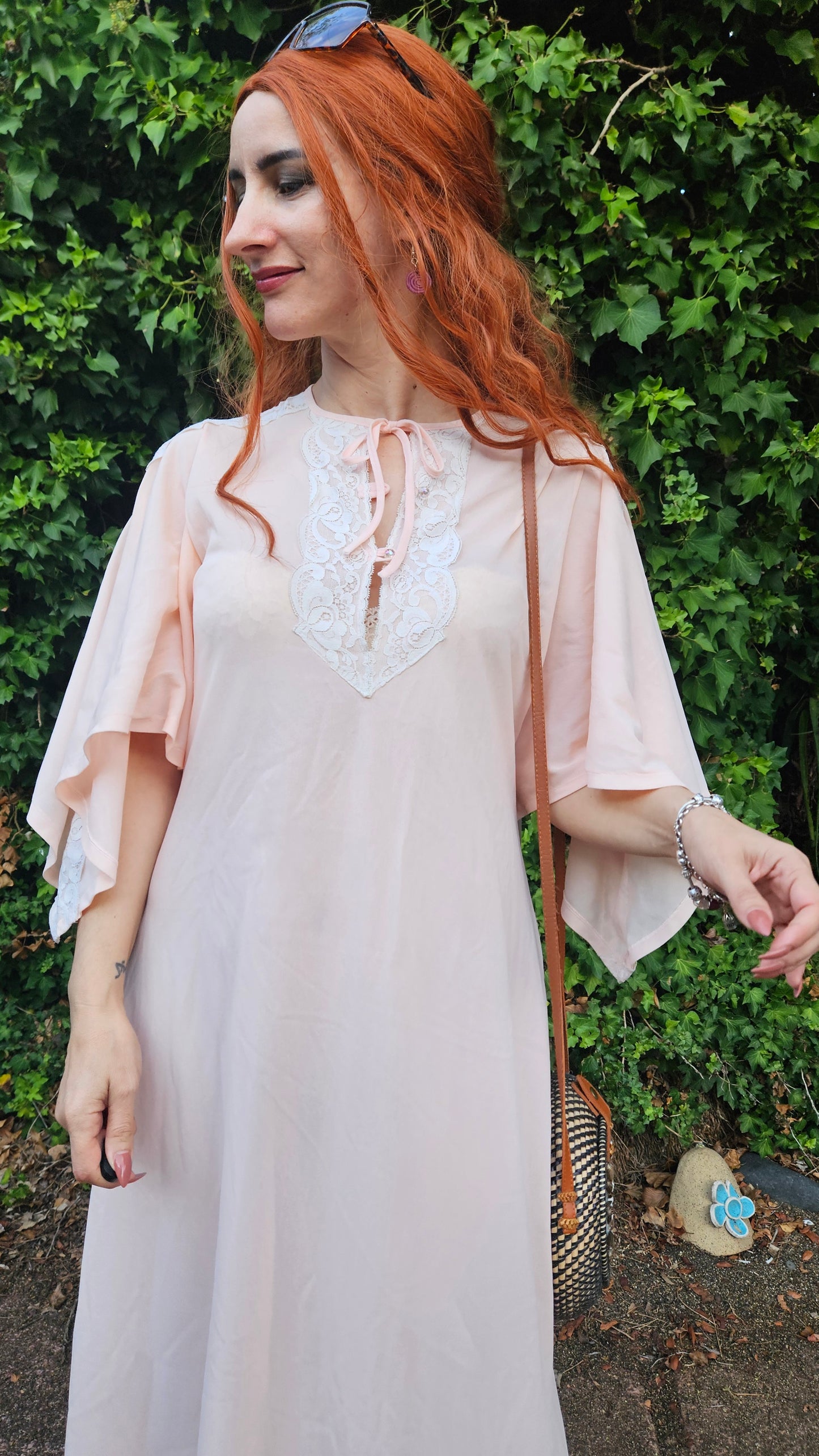 Vintage Bohemian dress - slip Dress- Night Gown - Size M.
