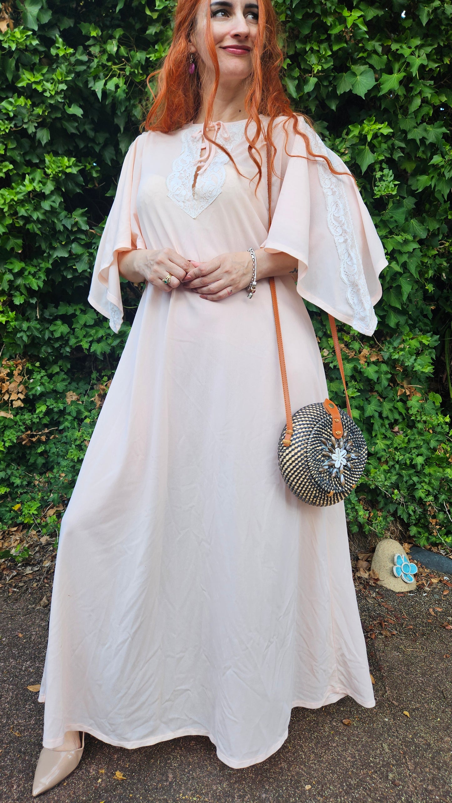 Vintage Bohemian dress - slip Dress- Night Gown - Size M.