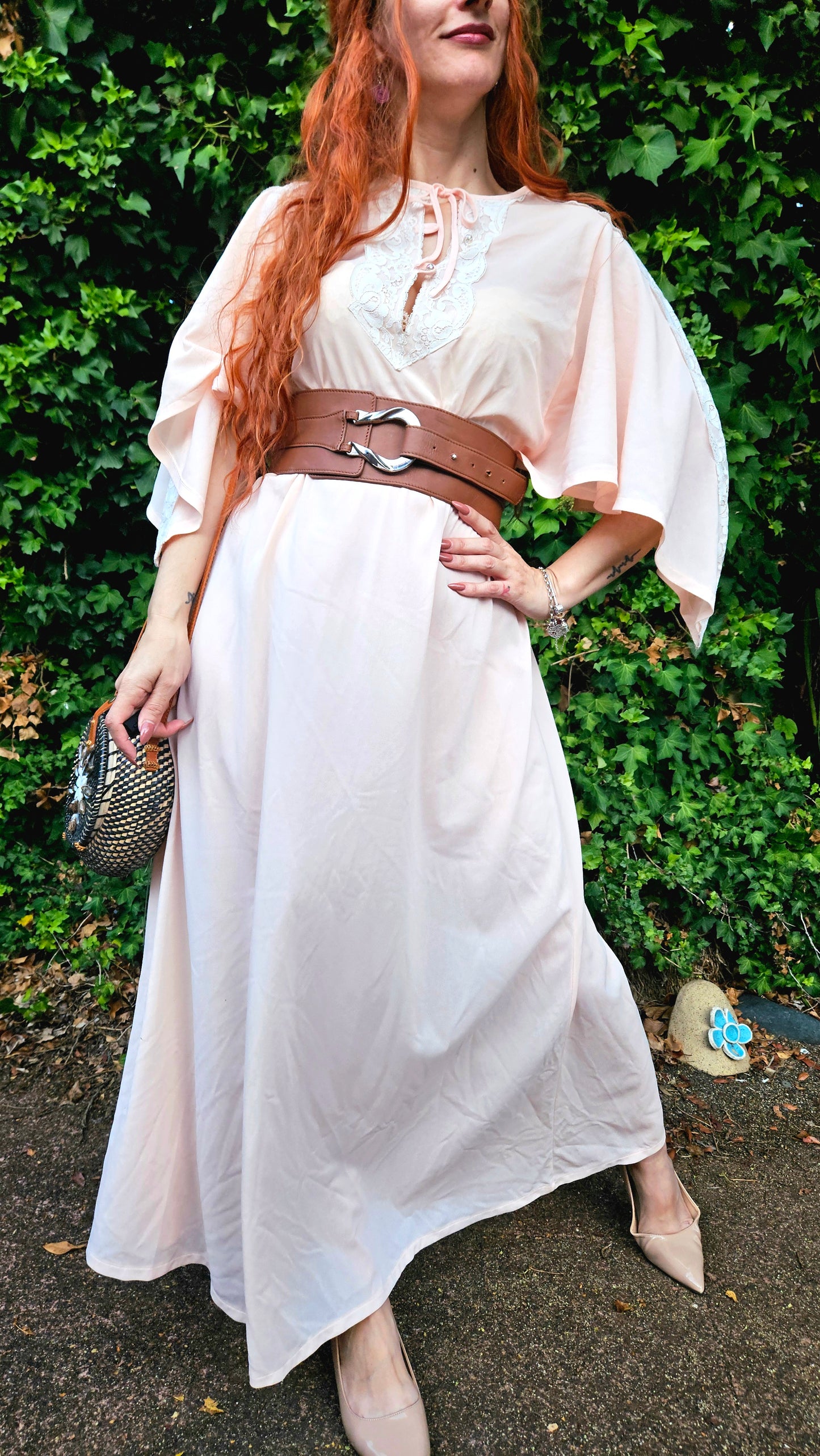 Vintage Bohemian dress - slip Dress- Night Gown - Size M.