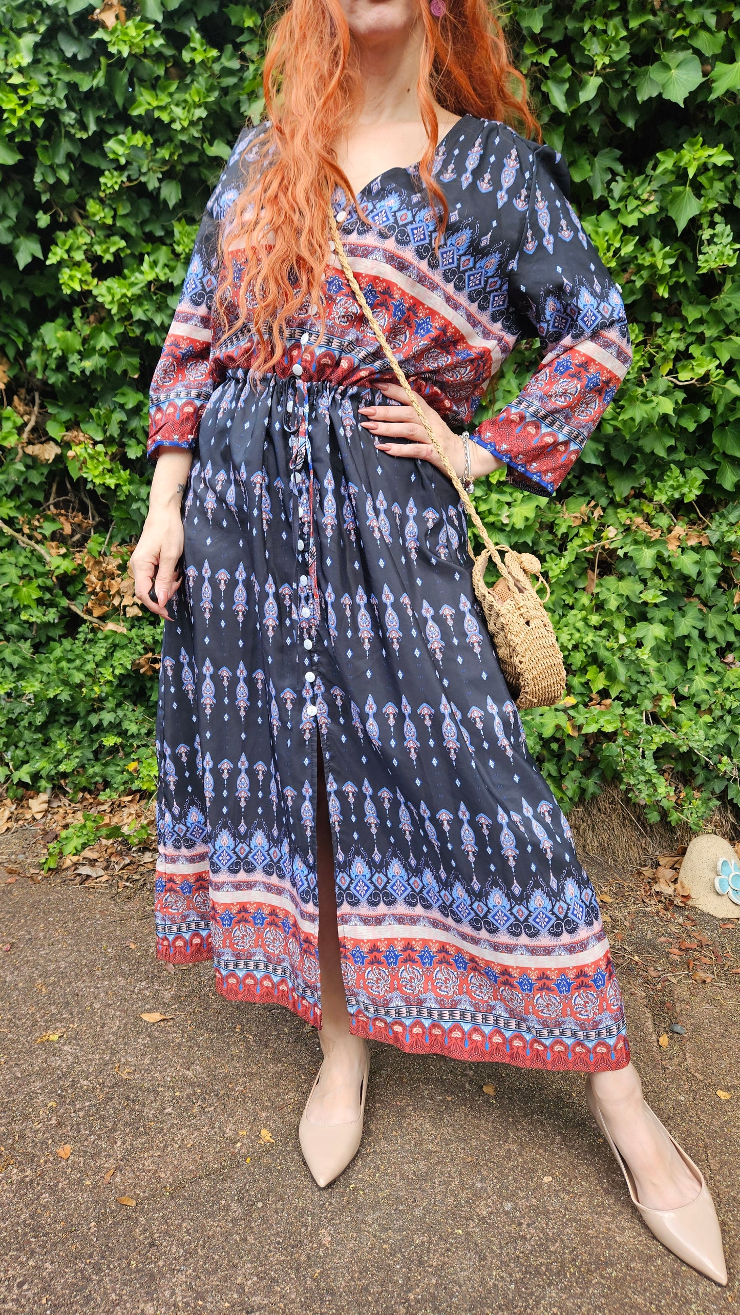 Bohemian Dress - Button up Dress Size M.