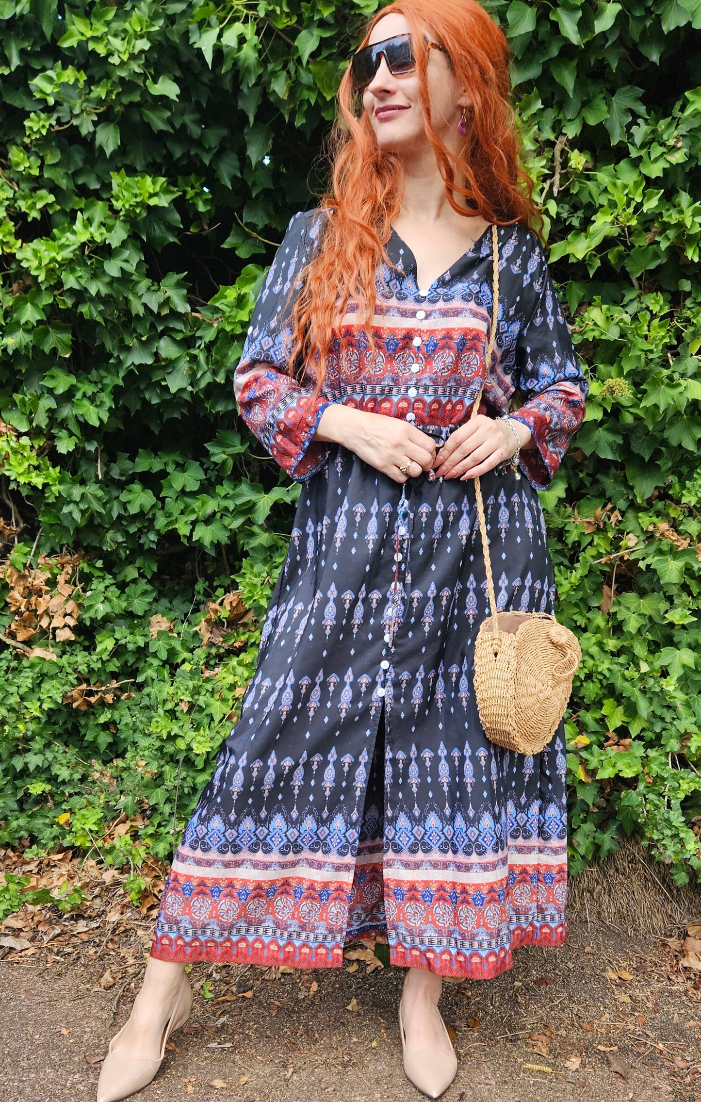 Bohemian Dress - Button up Dress Size M.