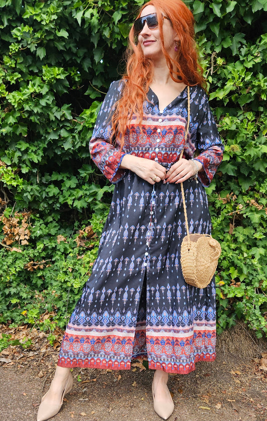 Bohemian Dress - Button up Dress Size M.