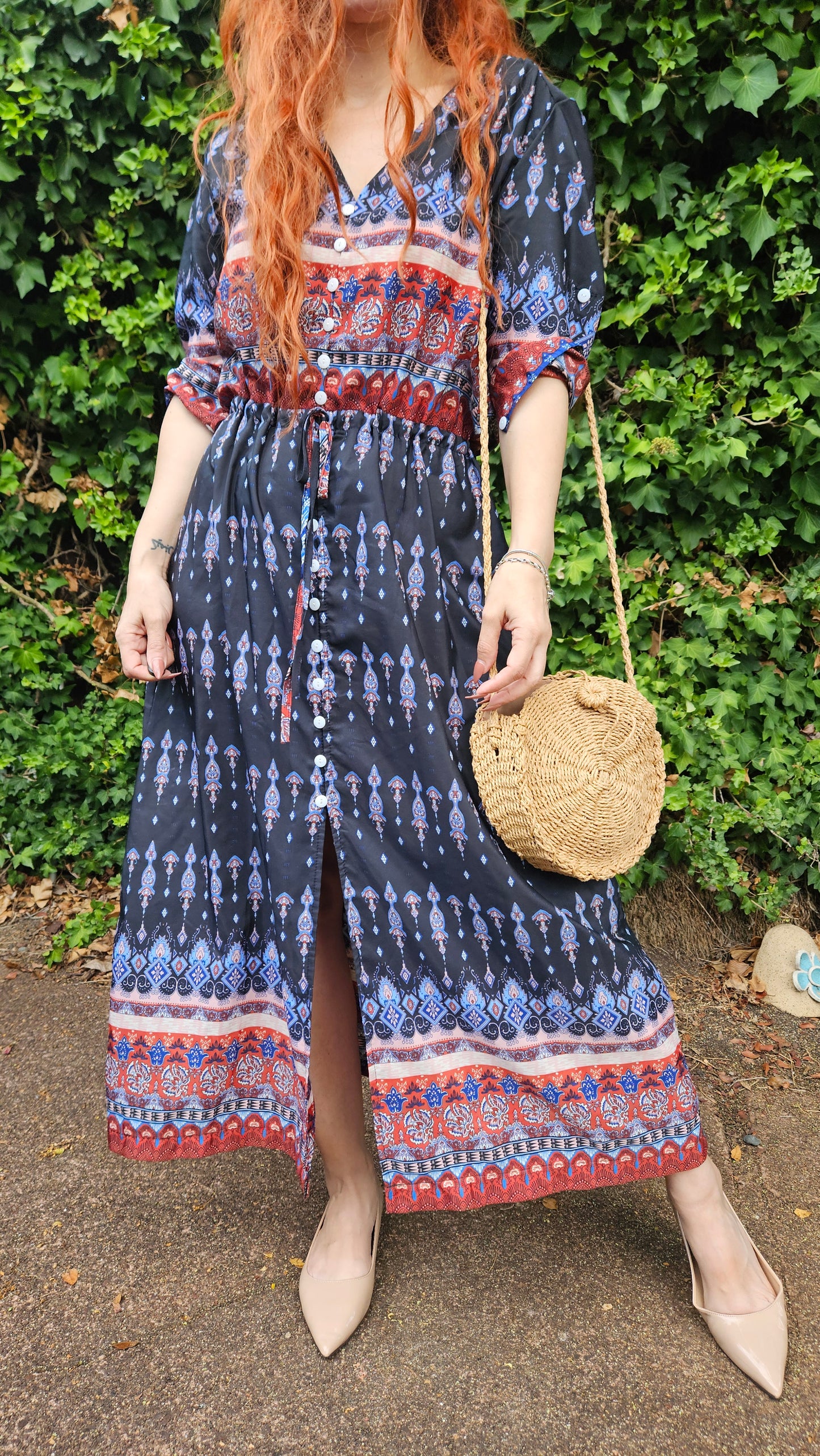 Bohemian Dress - Button up Dress Size M.