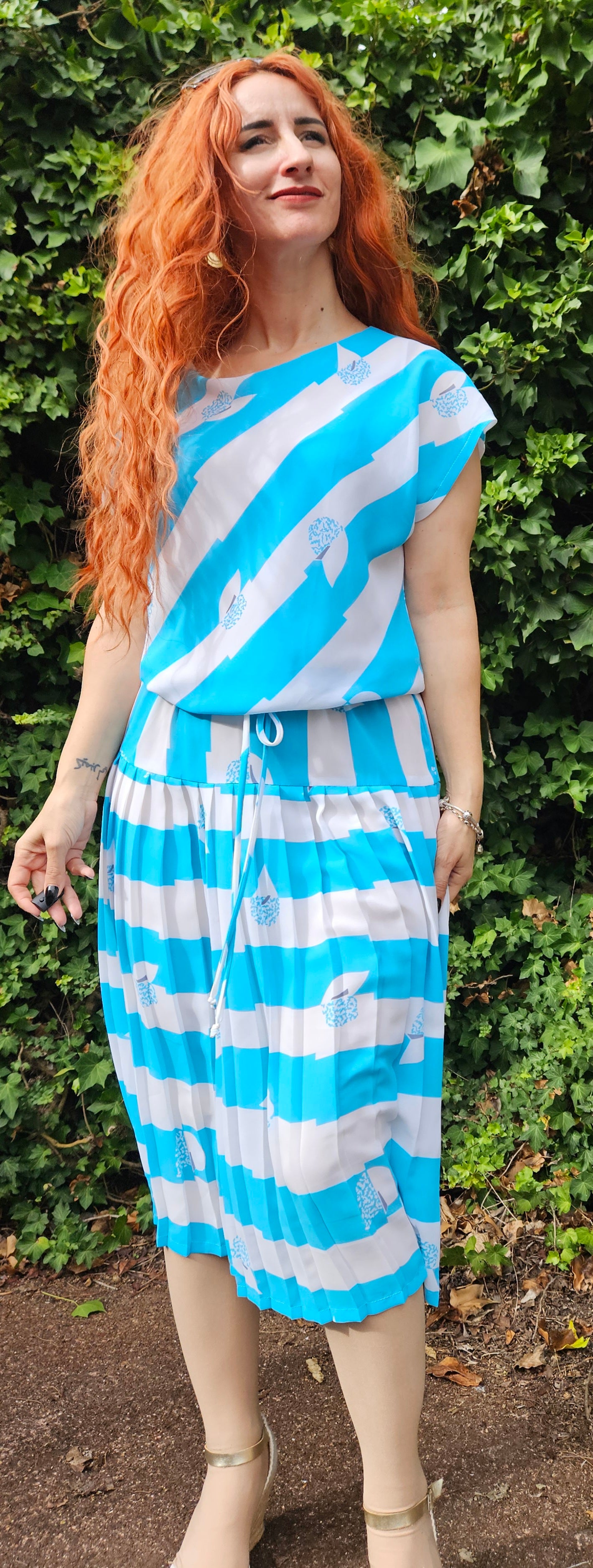 Vintage 80s Sydney Australia Dolina Pleated Dress Size 14