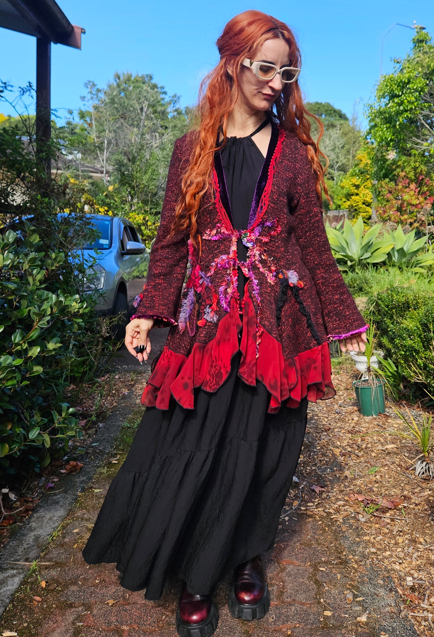 Romantic Bohemian Shabby Chic Burgundy Knit Cardigan