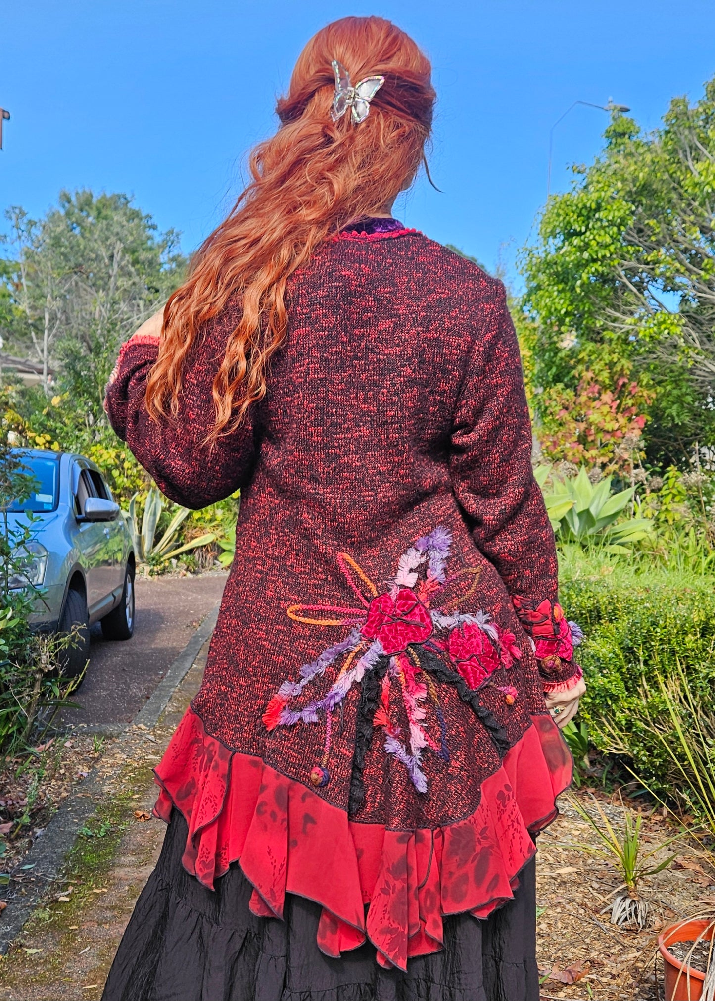 Romantic Bohemian Shabby Chic Burgundy Knit Cardigan