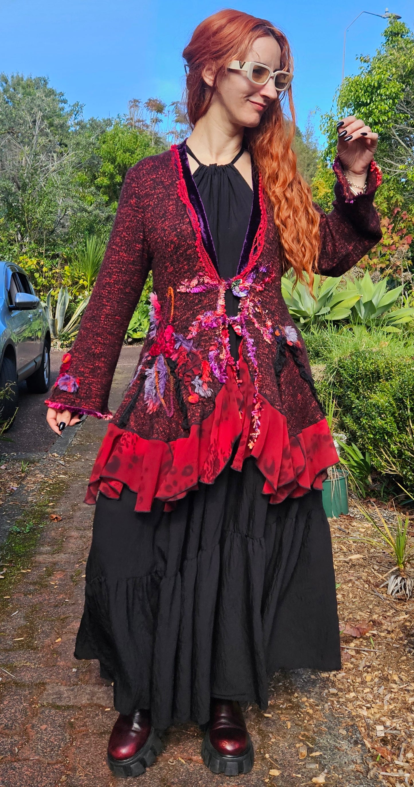 Romantic Bohemian Shabby Chic Burgundy Knit Cardigan