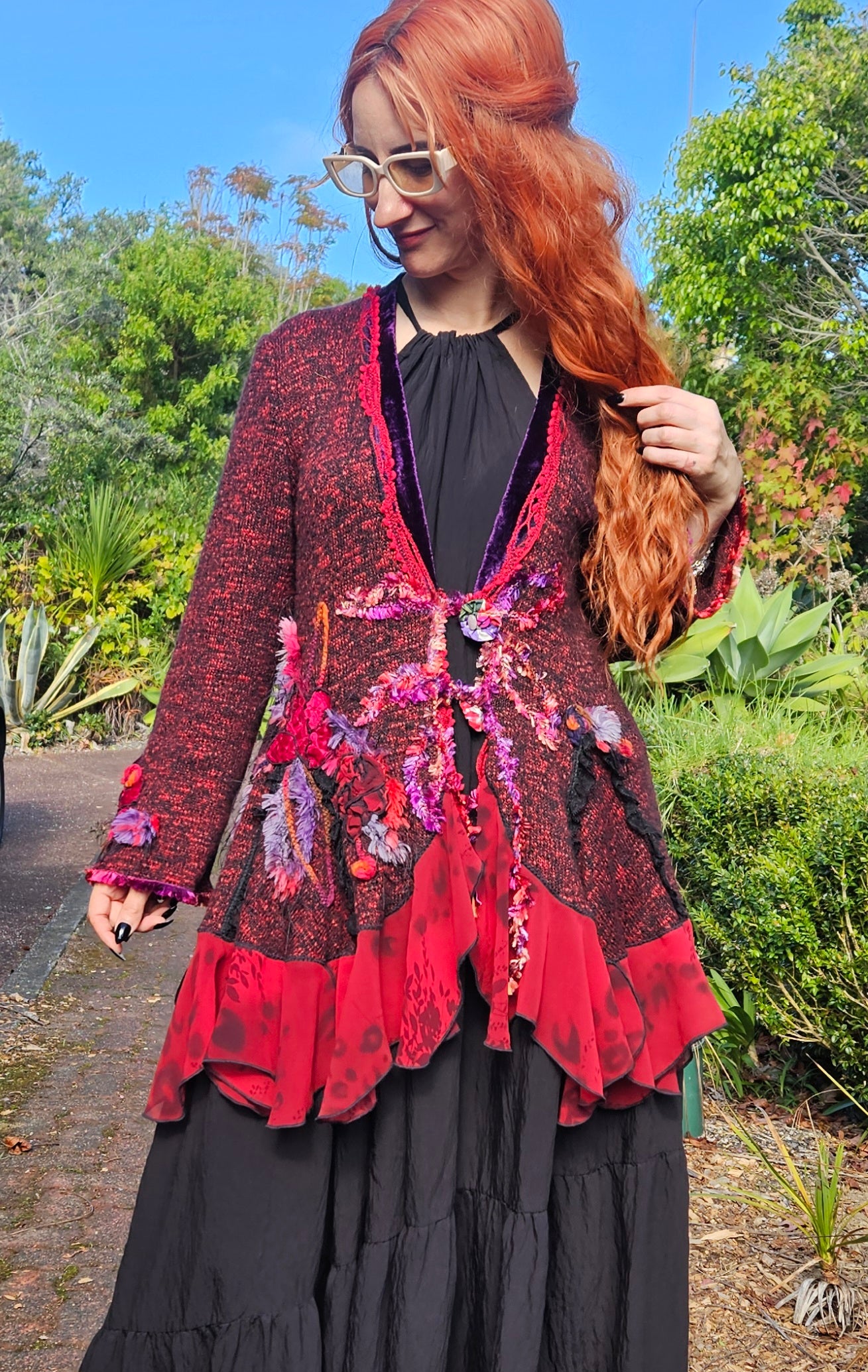 Romantic Bohemian Shabby Chic Burgundy Knit Cardigan