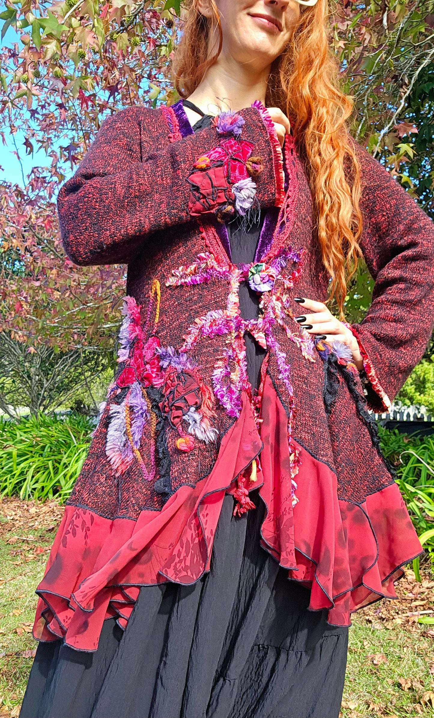 Romantic Bohemian Shabby Chic Burgundy Knit Cardigan