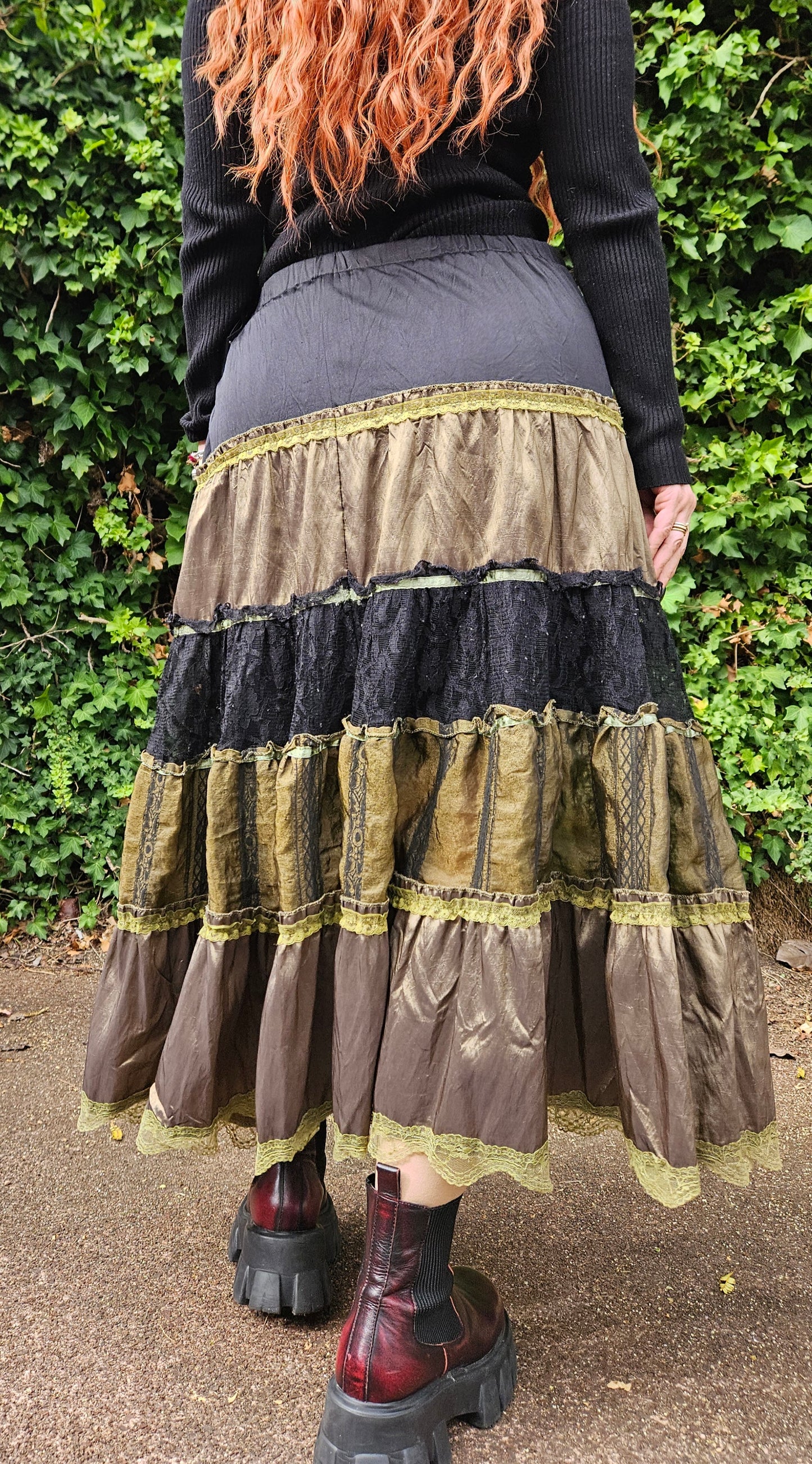 Skirt Patchwork Crush Velvet Satin Boho Gypsy Festival Hippie style skirt - Bohemian green skirt