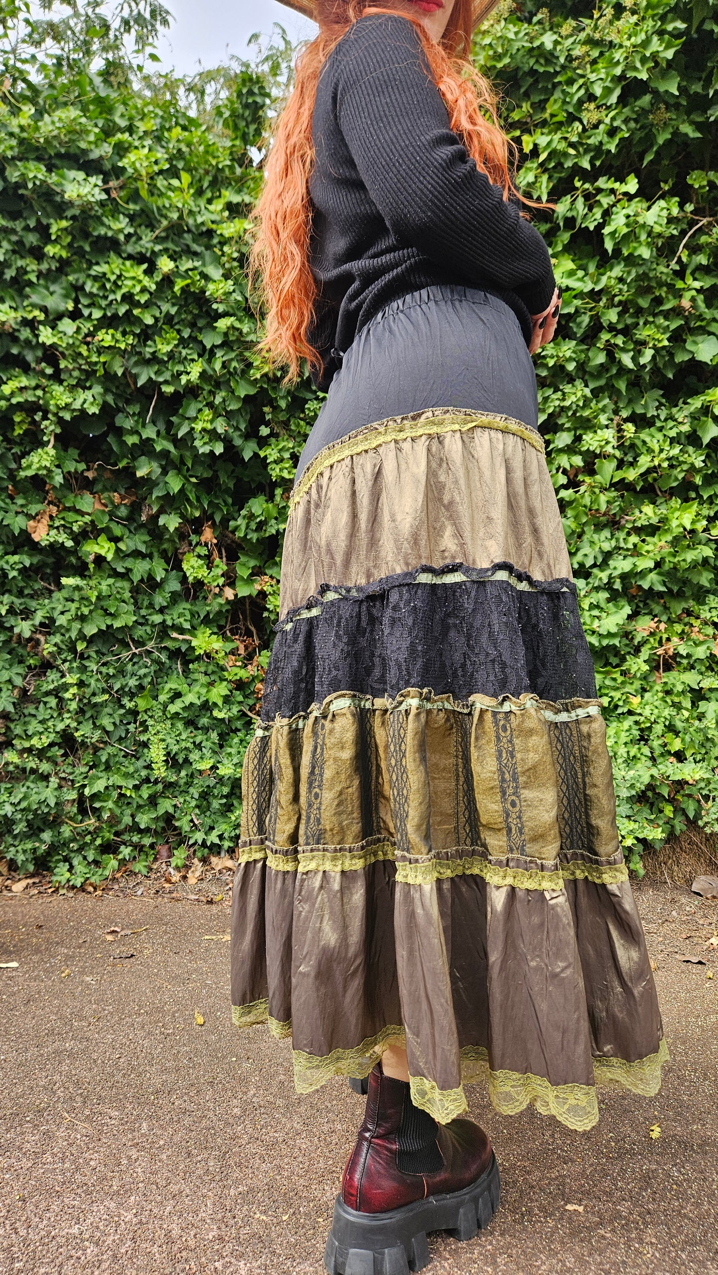 Skirt Patchwork Crush Velvet Satin Boho Gypsy Festival Hippie style skirt - Bohemian green skirt