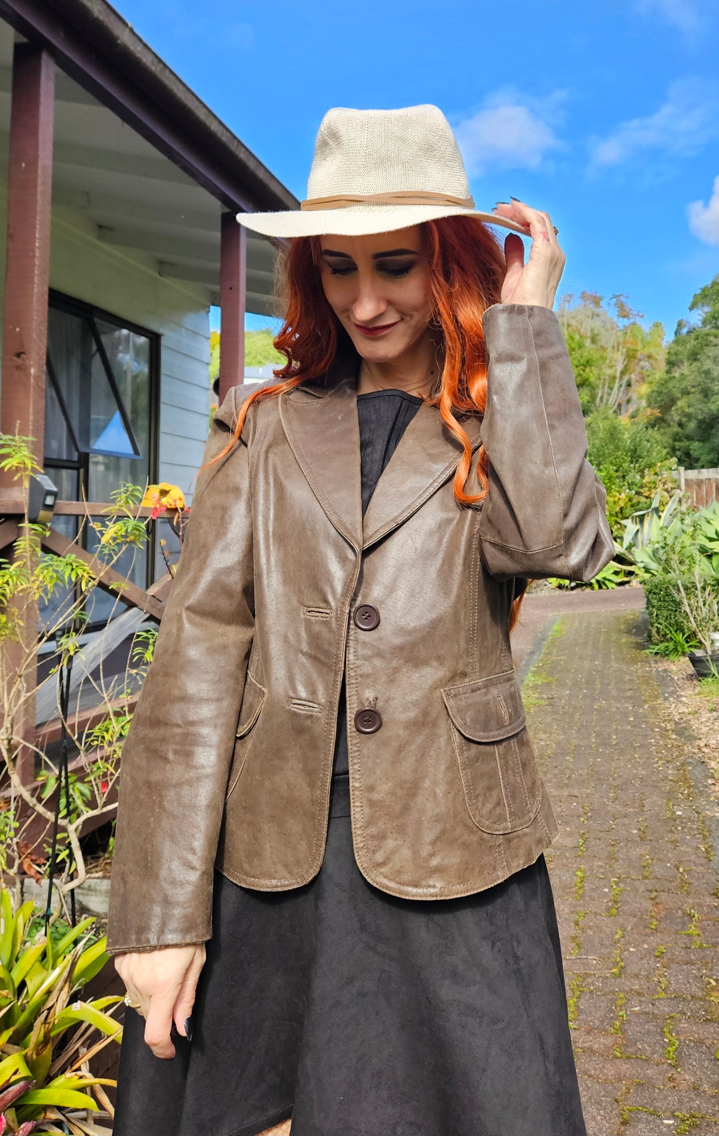 Brown Jacket - Beautiful vintage Blue Ridge leather jacket, size 12.
