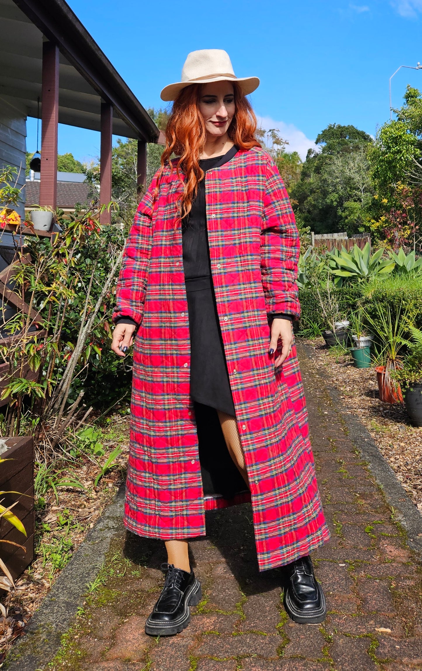Vintage 70s Orvis Robe Red Tartan Plaid Pockets Coat.