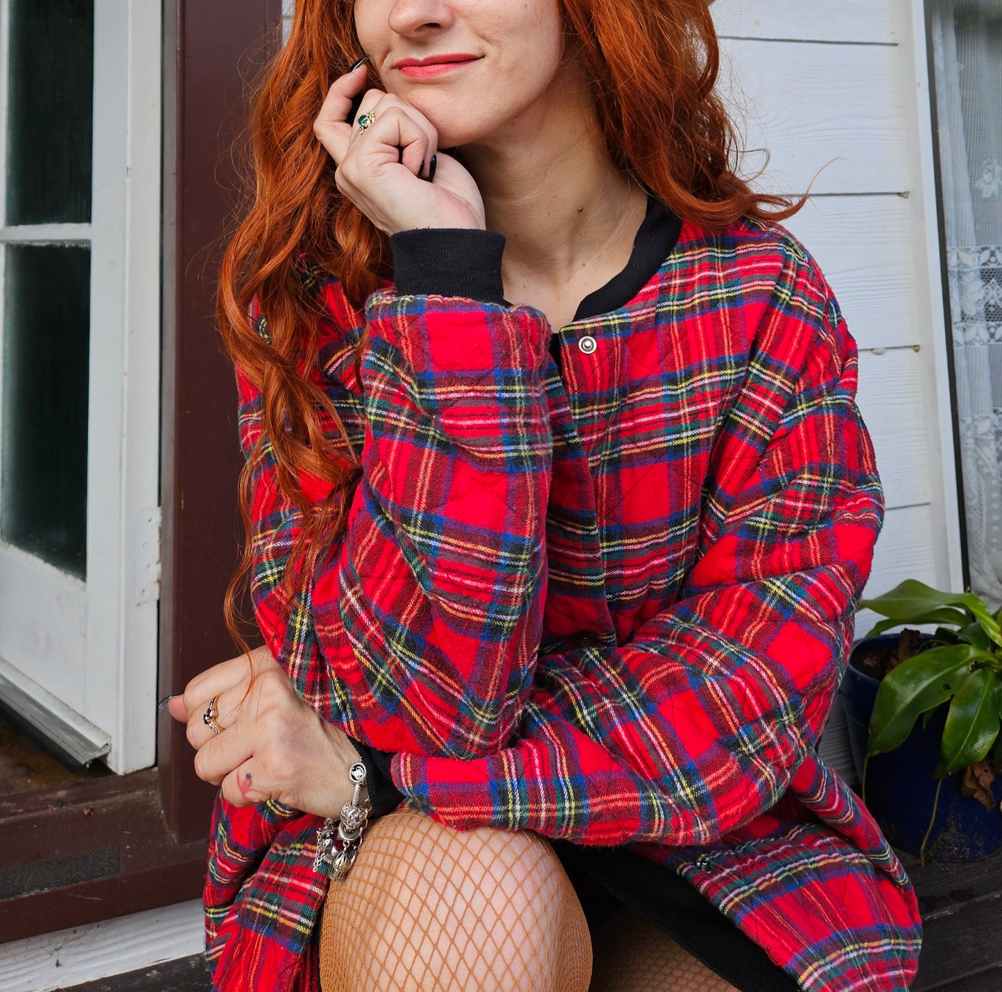 Vintage 70s Orvis Robe Red Tartan Plaid Pockets Coat.
