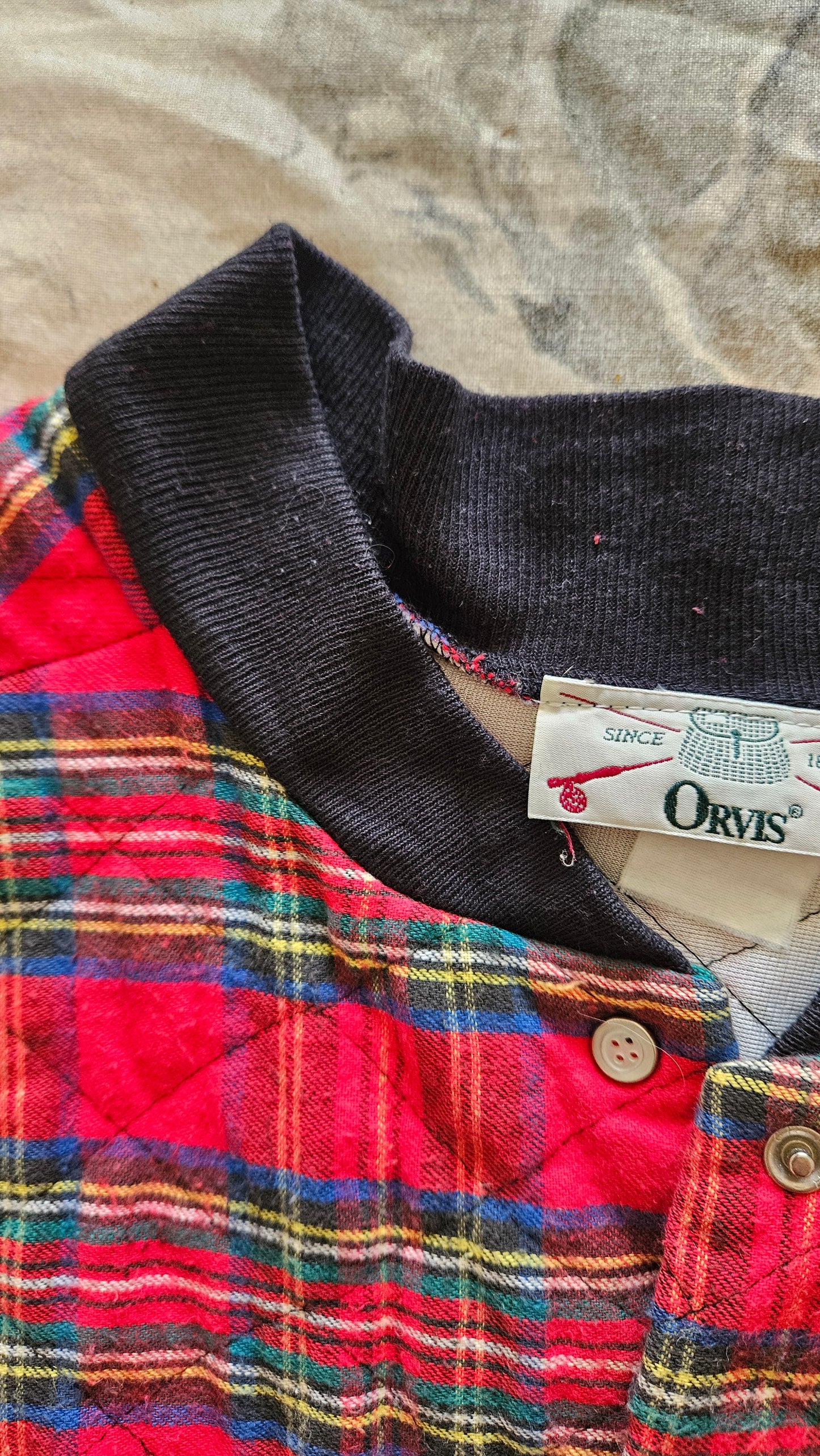 Vintage 70s Orvis Robe Red Tartan Plaid Pockets Coat.
