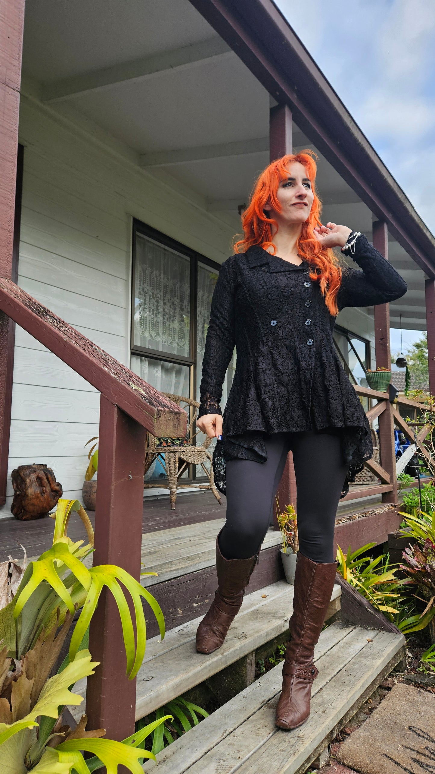 Gothic top Lady Lace black Cardigan Jacket Coat See Through Top