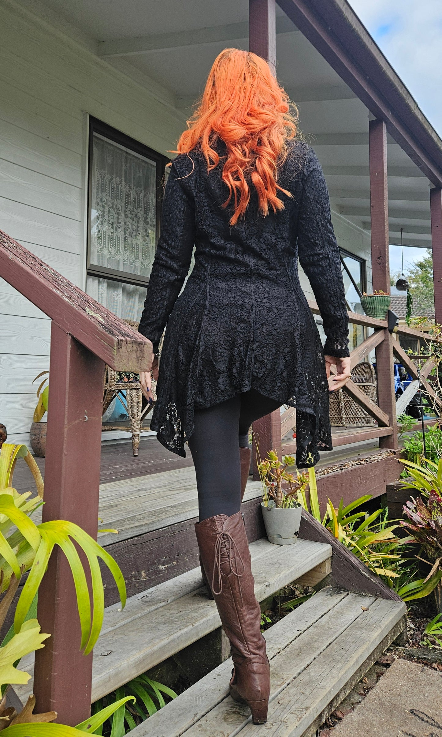 Gothic top Lady Lace black Cardigan Jacket Coat See Through Top