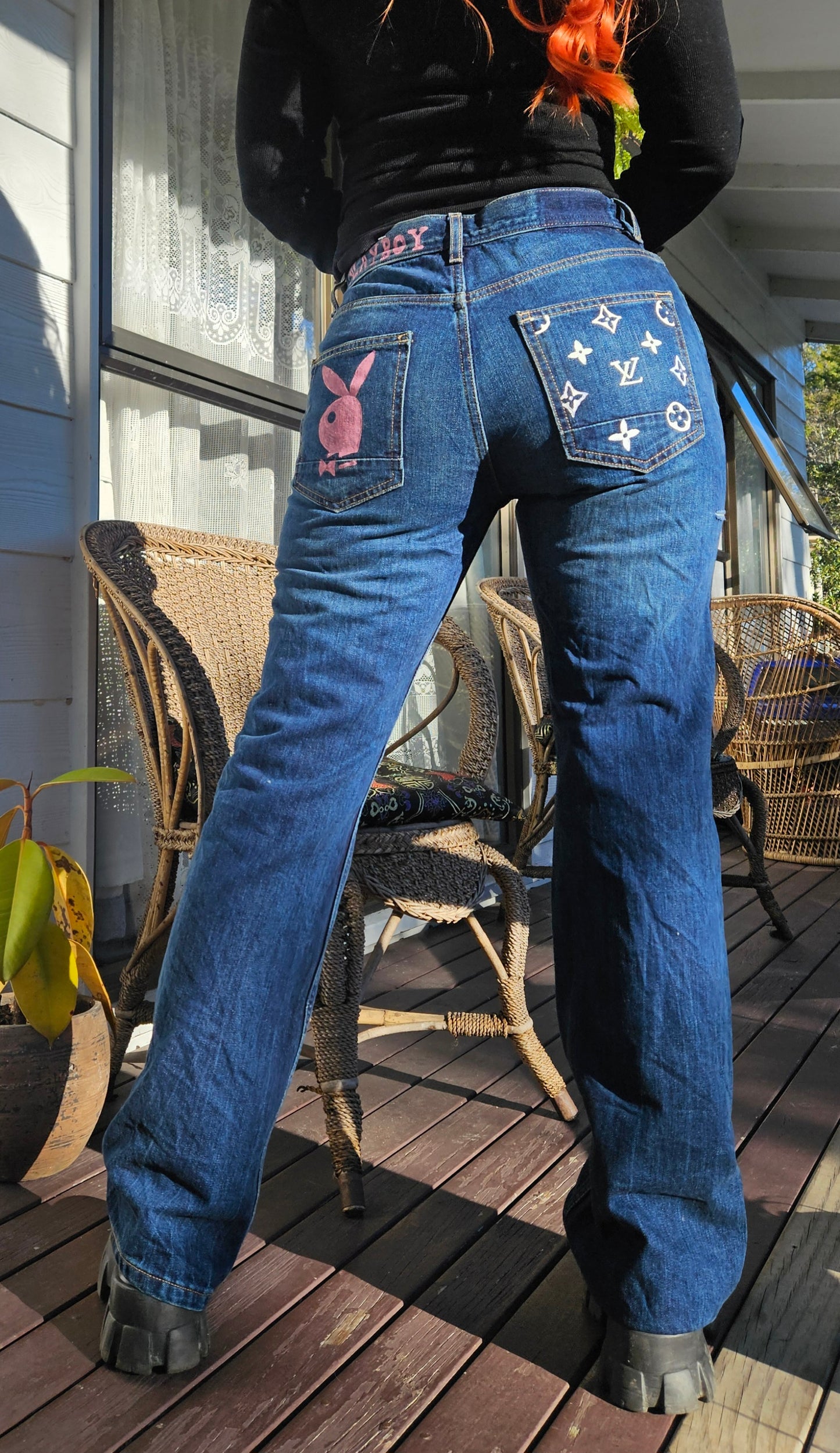 Louis Vuitton logo DIY painted Denim Pants - Second Hand Store jeans