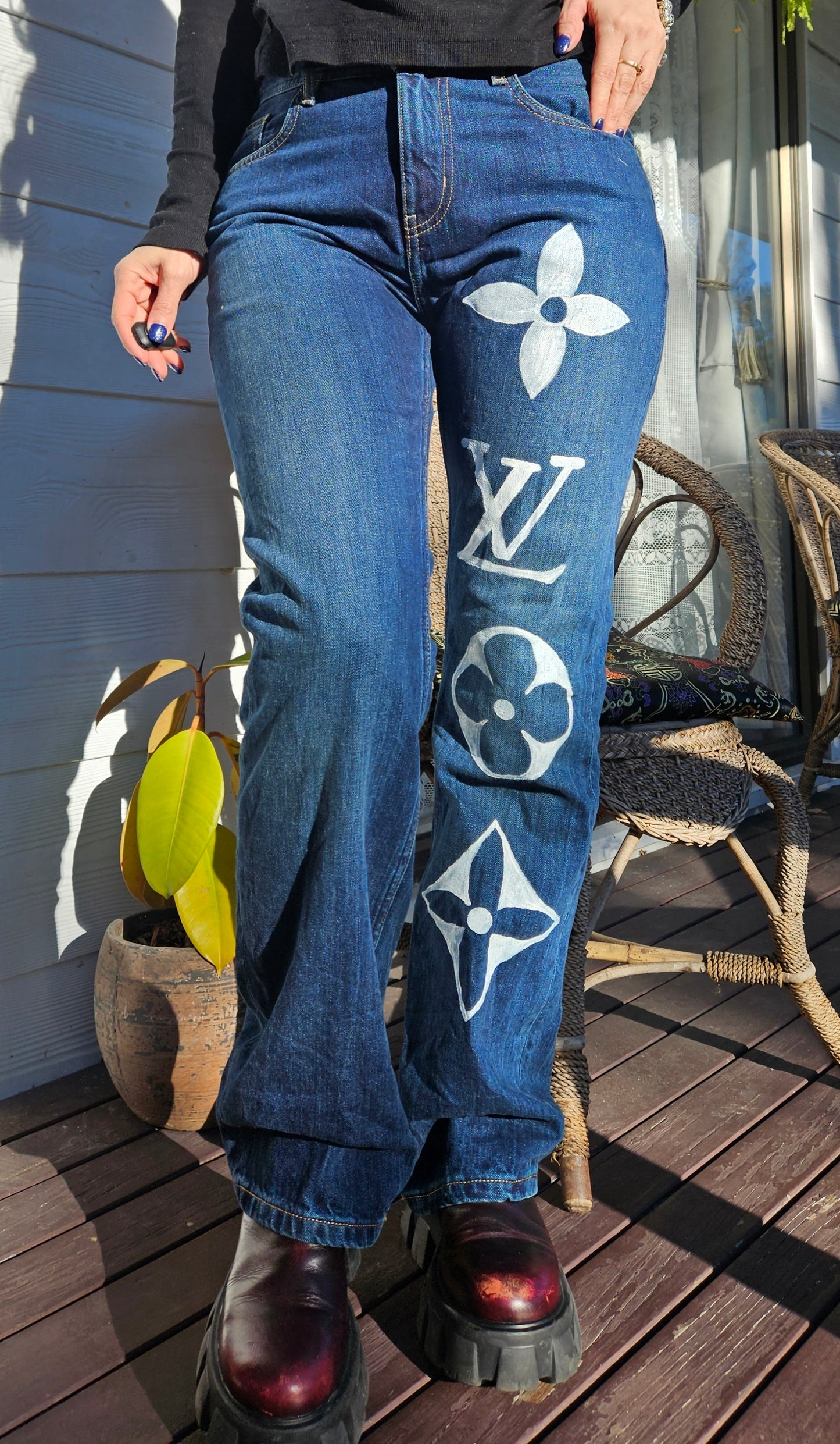 Louis Vuitton logo DIY painted Denim Pants - Second Hand Store jeans