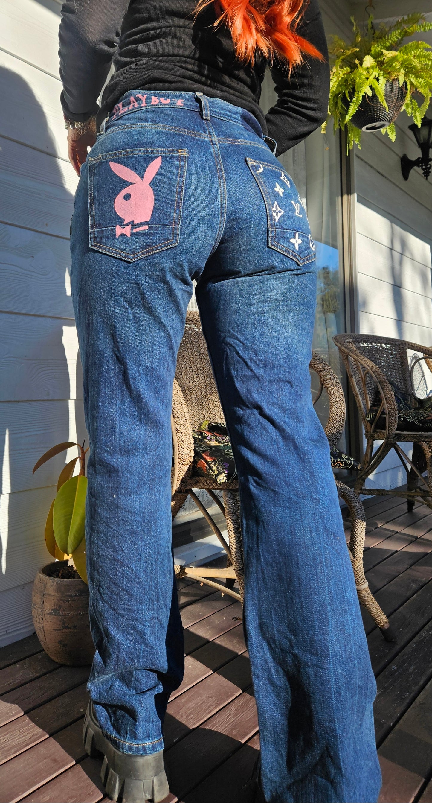 Louis Vuitton logo DIY painted Denim Pants - Second Hand Store jeans