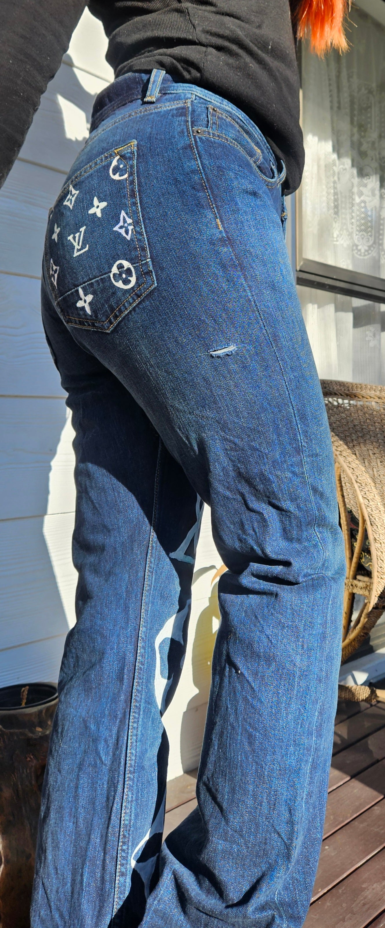 Louis Vuitton logo DIY painted Denim Pants - Second Hand Store jeans